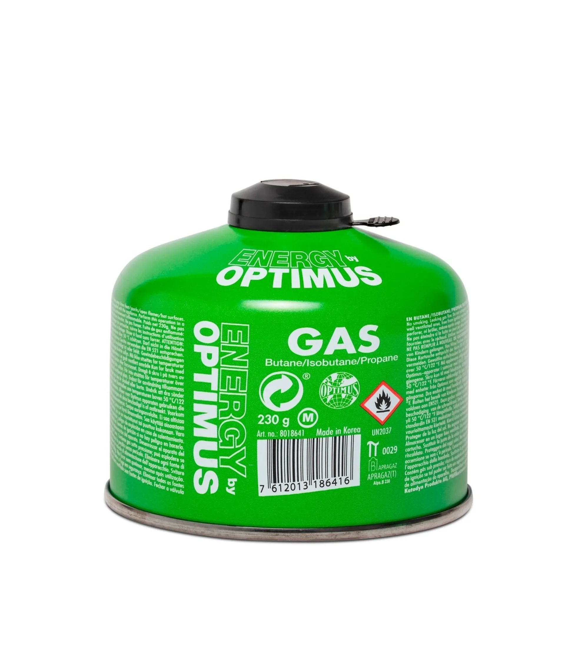 Cartouche de gaz universelle Optimus avec filetage et capuchon de protection, 230 g