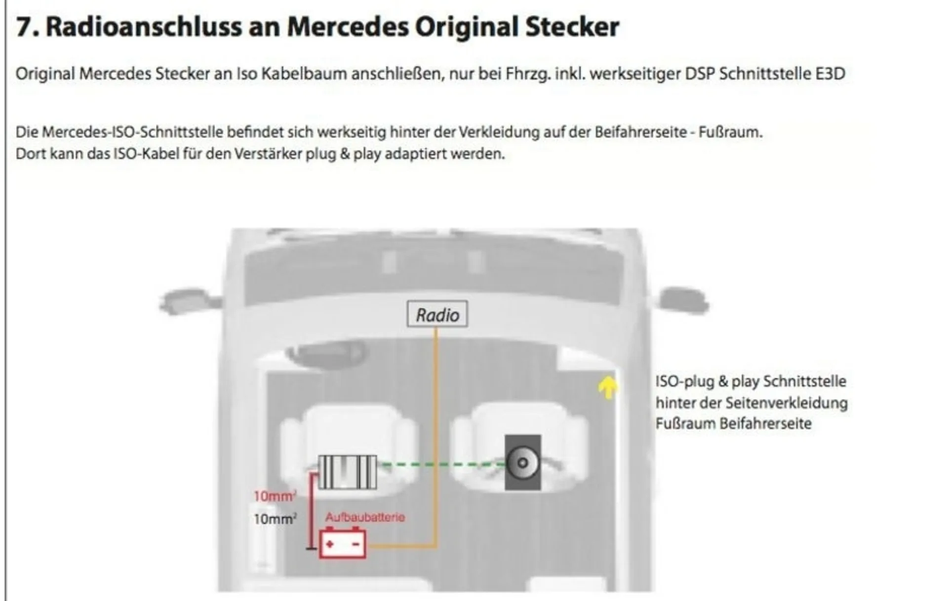 Radio-Adapterkabel für Mercedes Sprinter W907/910 zum Anschluss des 4-Kanal Verstärkers
