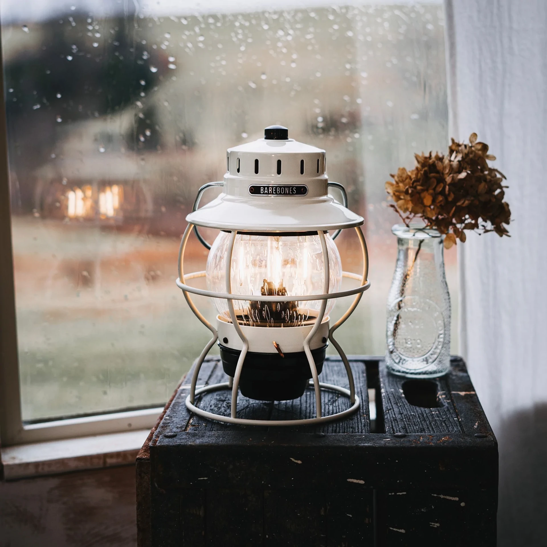 Barebones Railroad Lantern vintage white