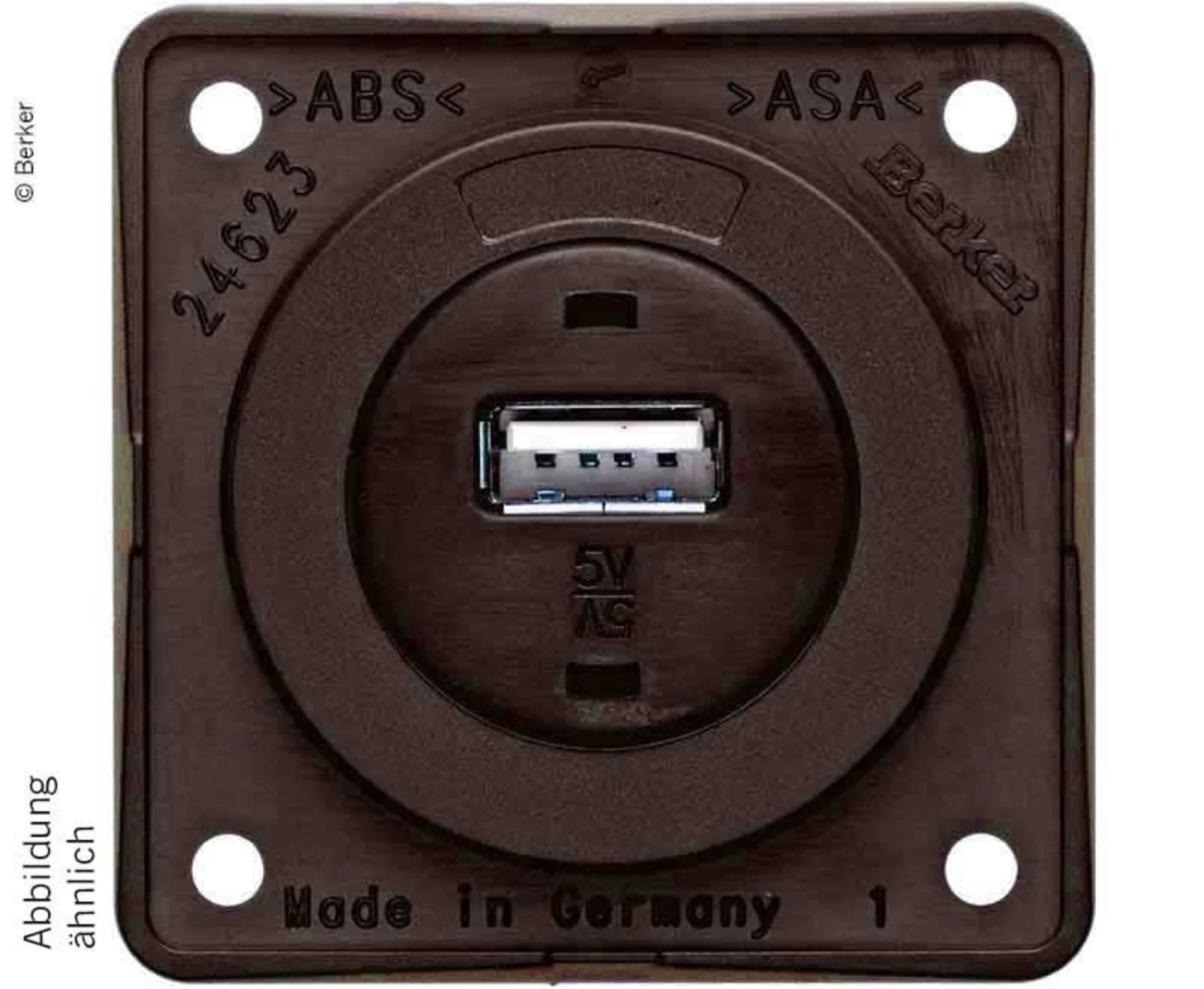 USB-Einbaubuchse, braun matt, 12V, 3A Ausgangsstrom