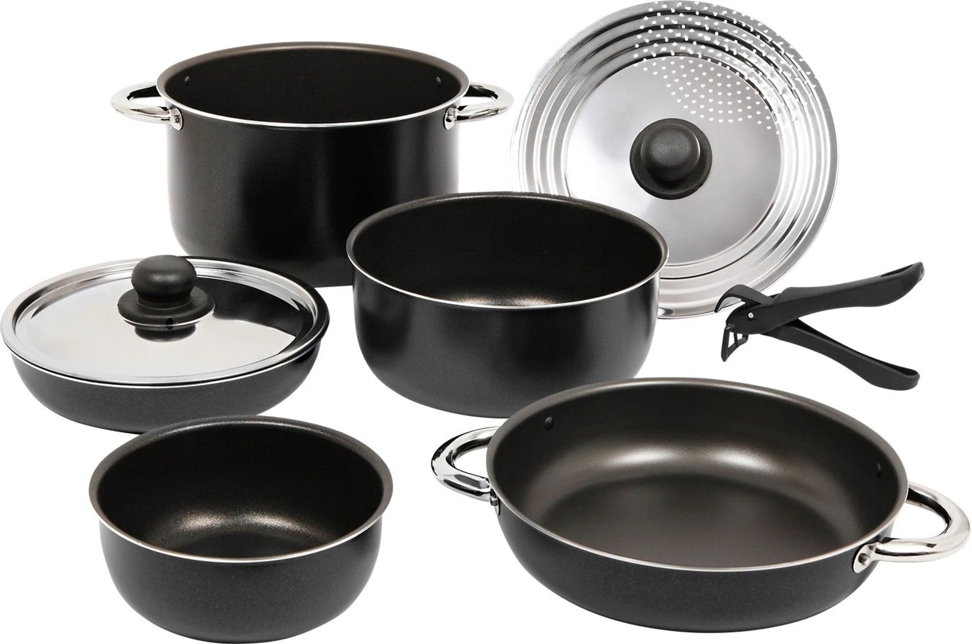 Berger Aluminiumtopfset stapelbar blau 9 teilig schwarz