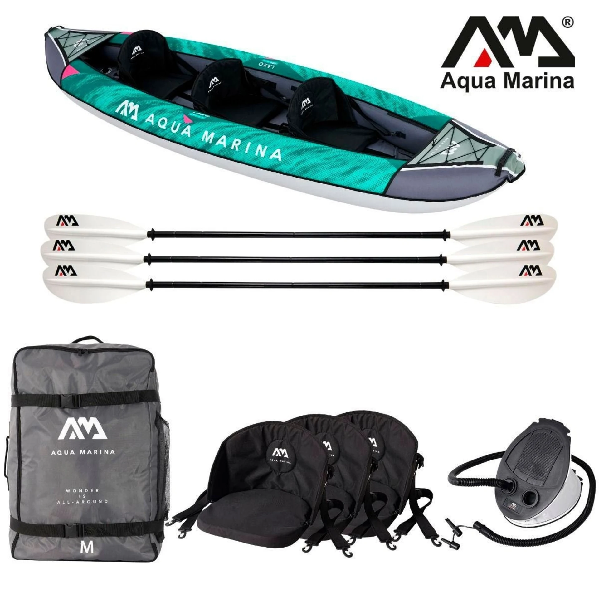 Kit de kayak de loisir Aqua Marina Laxo, 7 pièces, vert/gris, pour 3 personnes Kit de kayak de loisir Aqua Marina Laxo, 7 pièces, vert/gris, pour 3 personnes