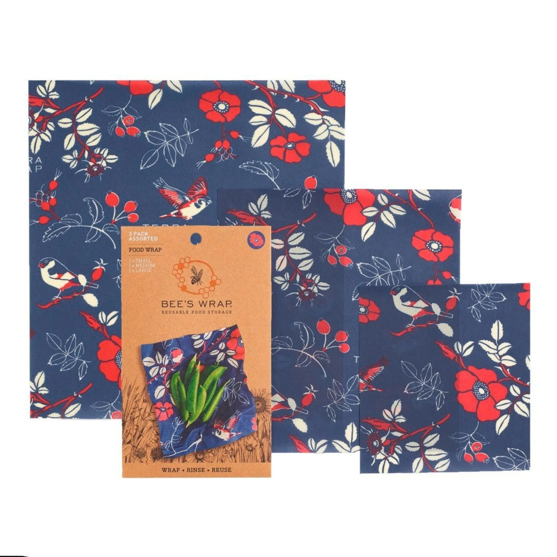 Bees Wrap : lot de 3 feuilles de cire d'abeille, assorties, motif « Botanical »