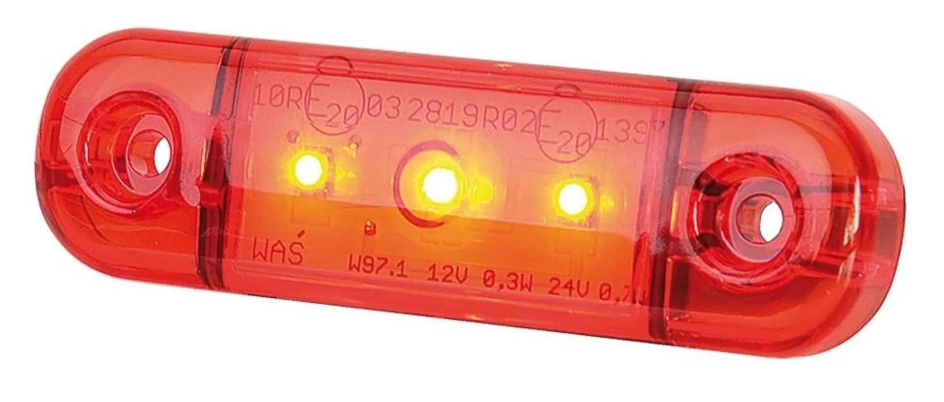 WAS - LED-Positionsleuchte 12/24 V rot 84 x 24 mm, Kabel 200 mm, mit Gummiunterlage