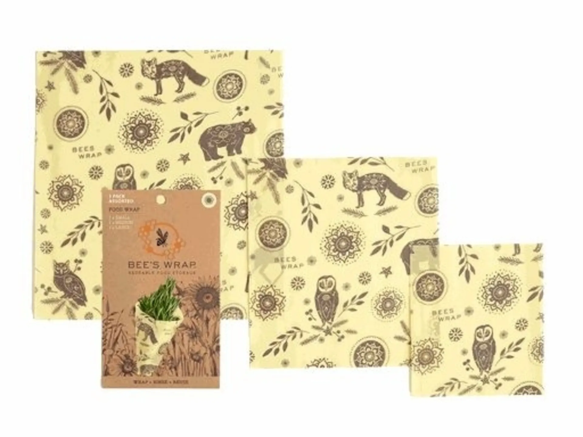 Bees Wrap - Lot de 3 feuilles de cire d'abeille assorties « Into the Woods »