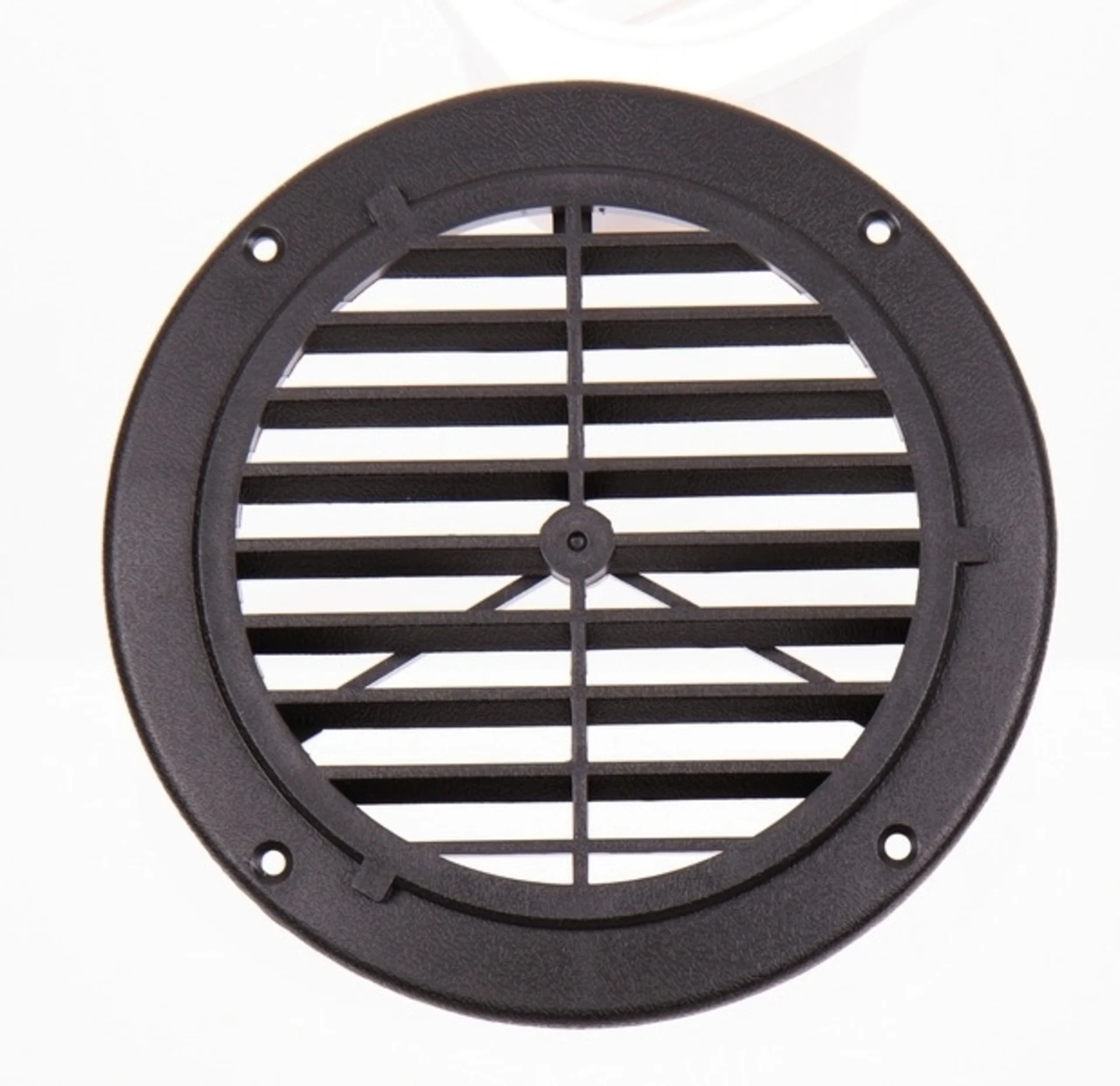 Grille d'aération ronde noire avec lamelles pivotantes, diamètre extérieur 164mm