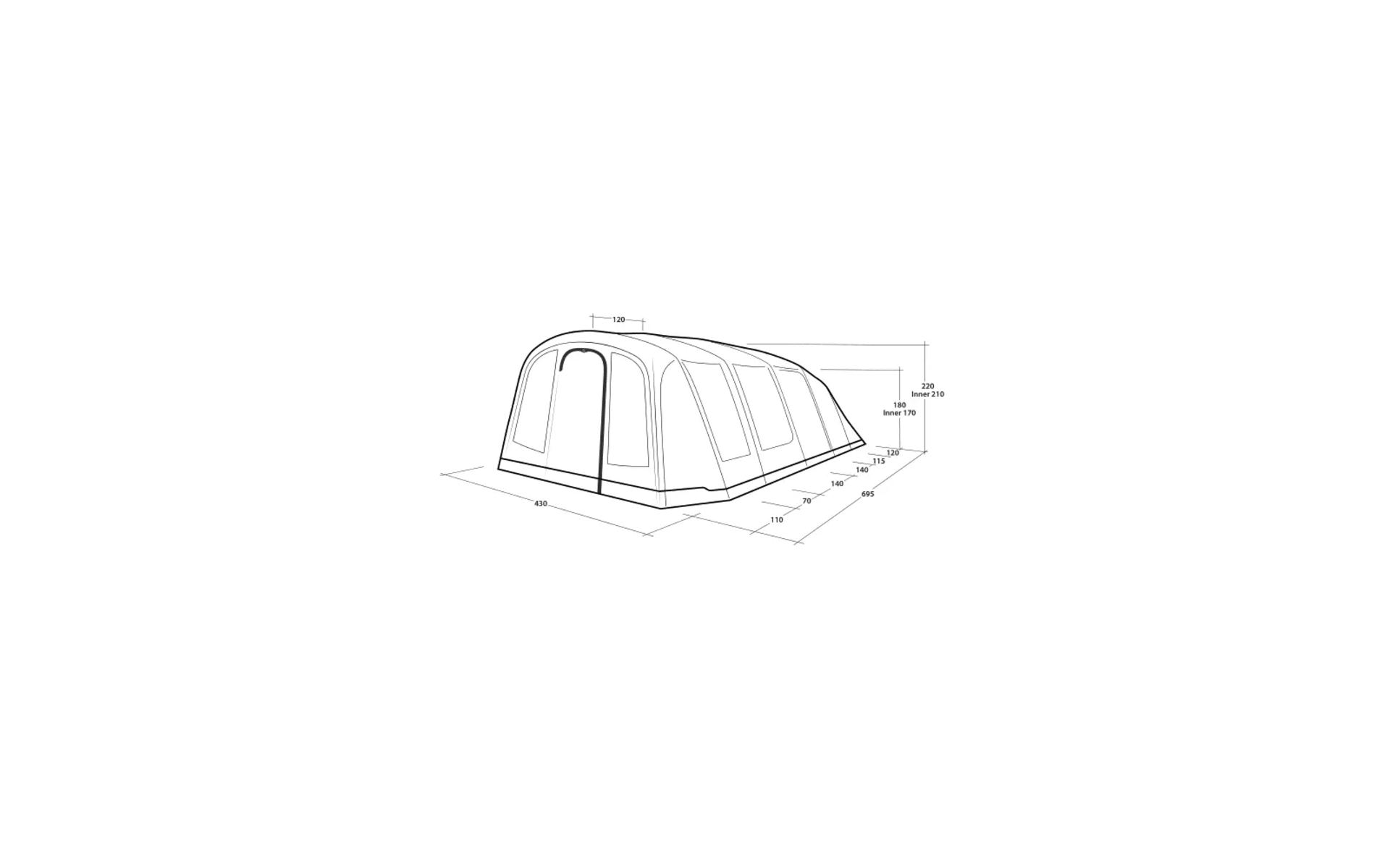 Outwell Stonehill 7 Air Tente tunnel cinq pièces 7 personnes bleue
