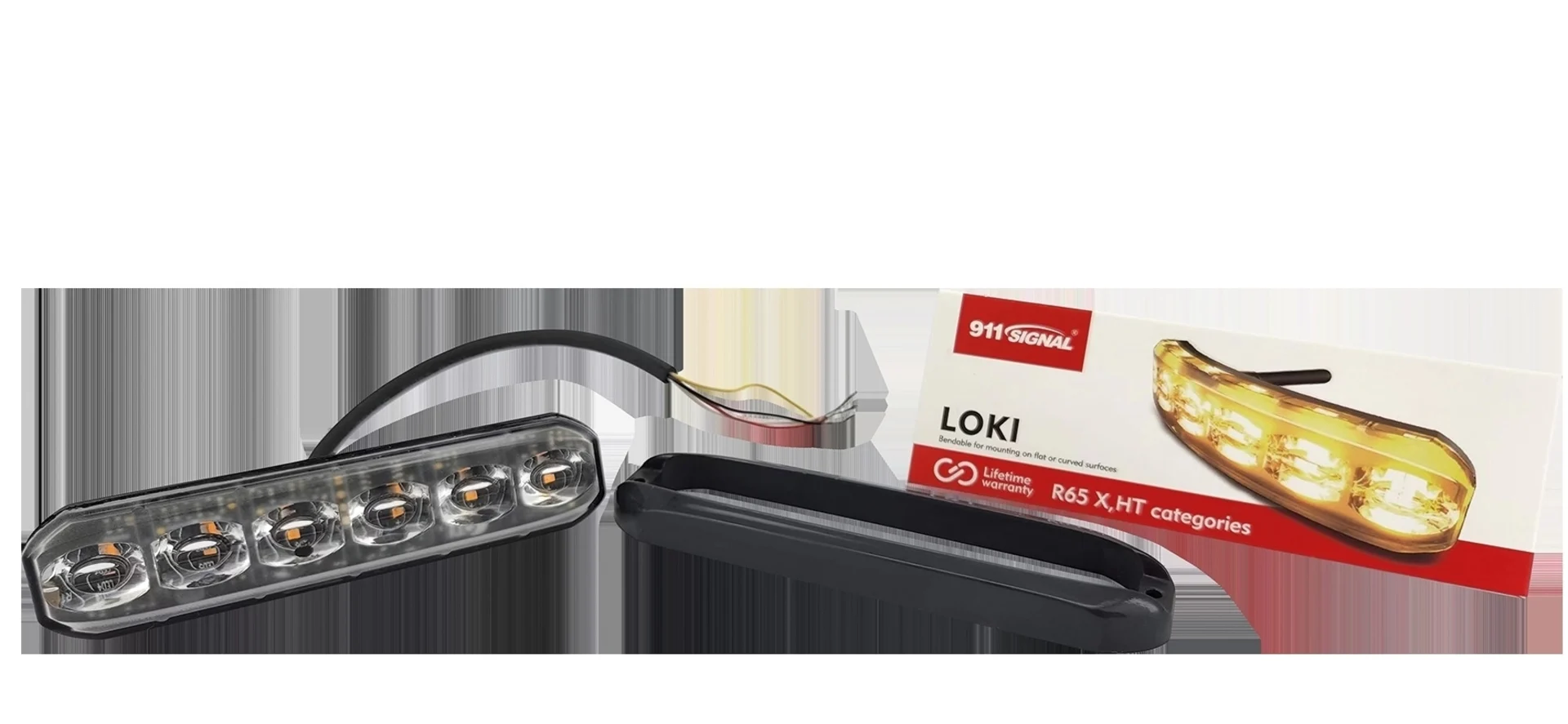 911 Signal LED-Blitzleuchte LOKI, gelb, ECE- R65, Silikon 112 x 26 x 11 mm, 6 x 3 W, IP69K, biegbar bis Radius 30°