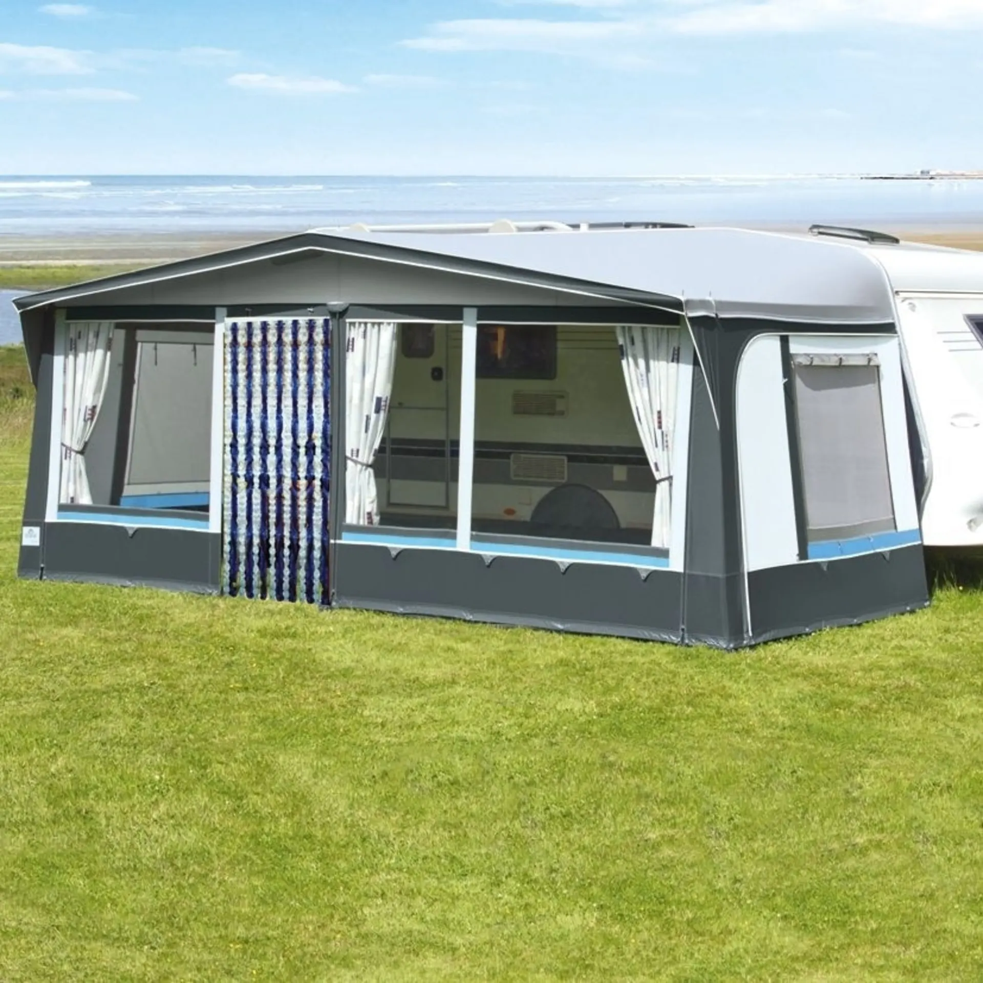 Chenille-Flauschvorhang Caravan 56 x 175 cm, blau/silber