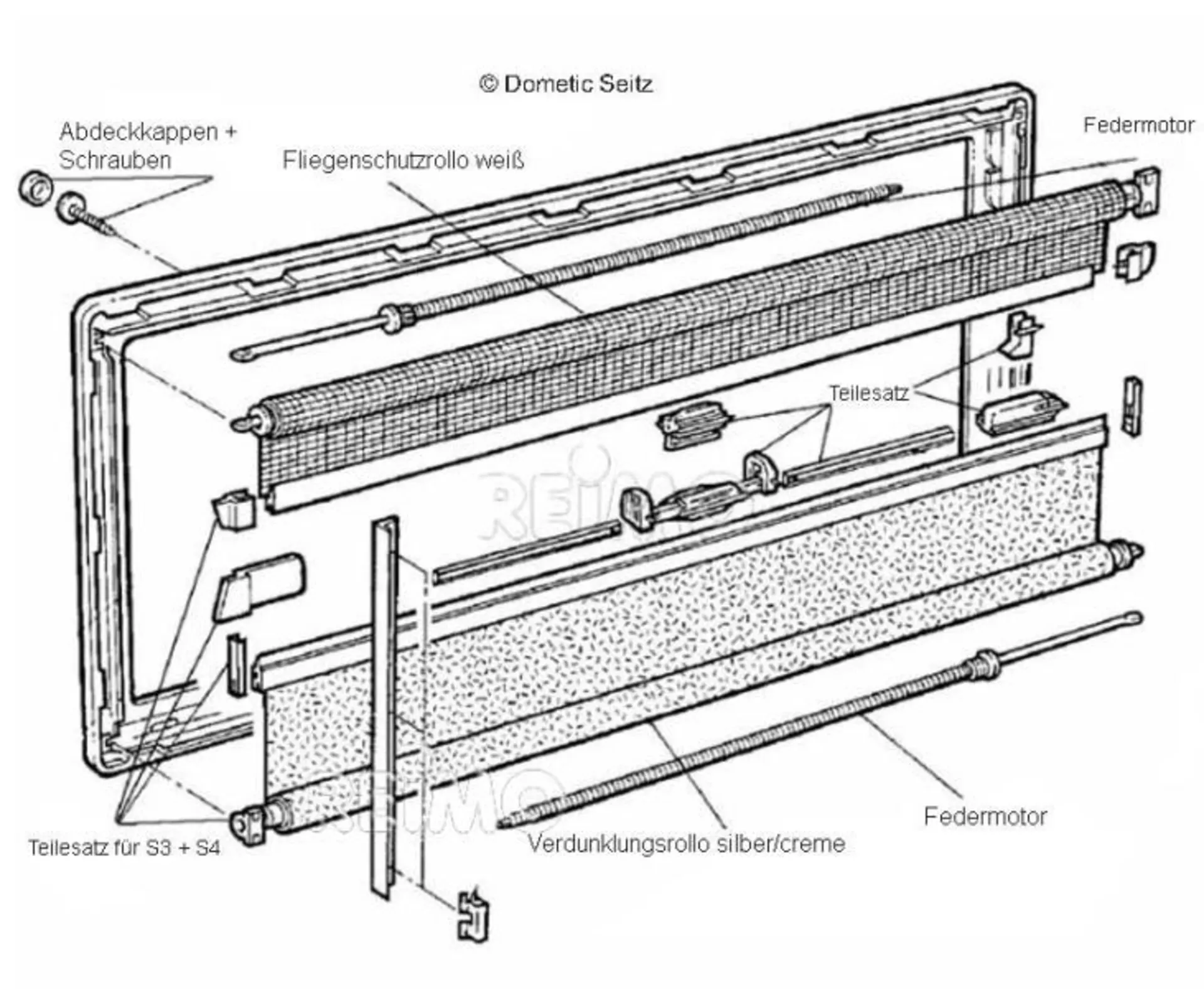Cadre intérieur avec store occultant et moustiquaire, 1100x550mm, blanc crème
