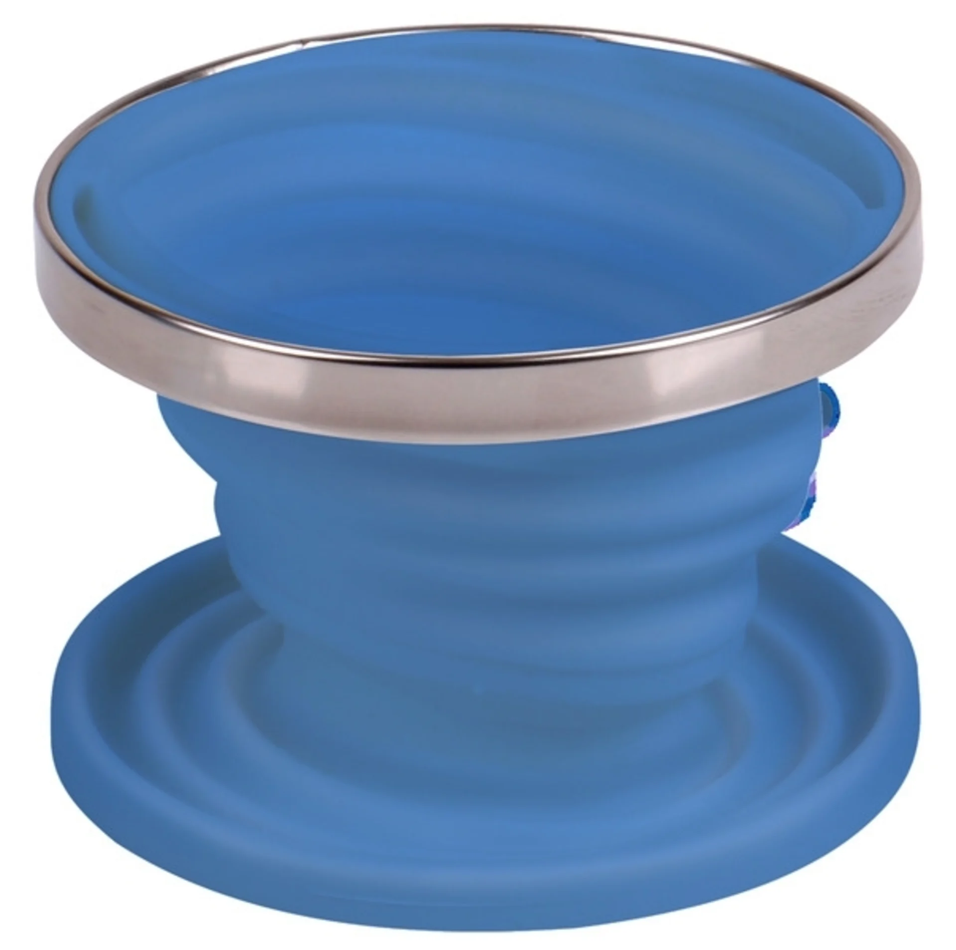 Porte-filtre à café pliable en silicone avec anneau en acier inoxydable, Ø11cm, bleu clair