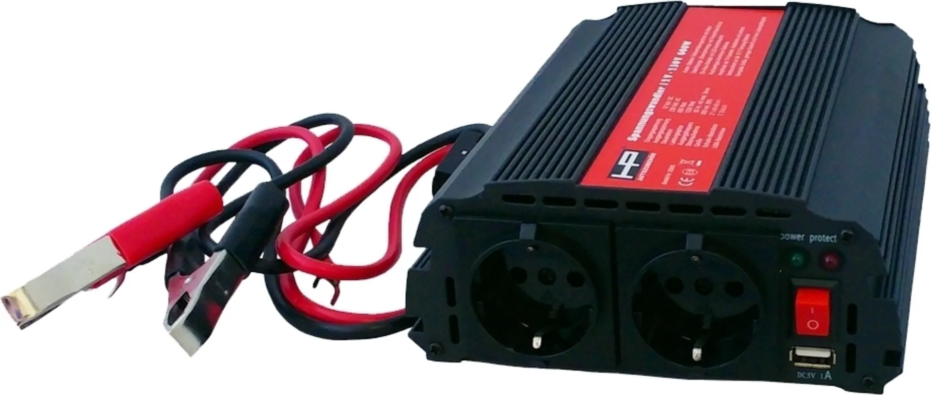 HP Spannungswandler 12 V auf 230 V mit Batterieklemmen 600 - 1.200 W