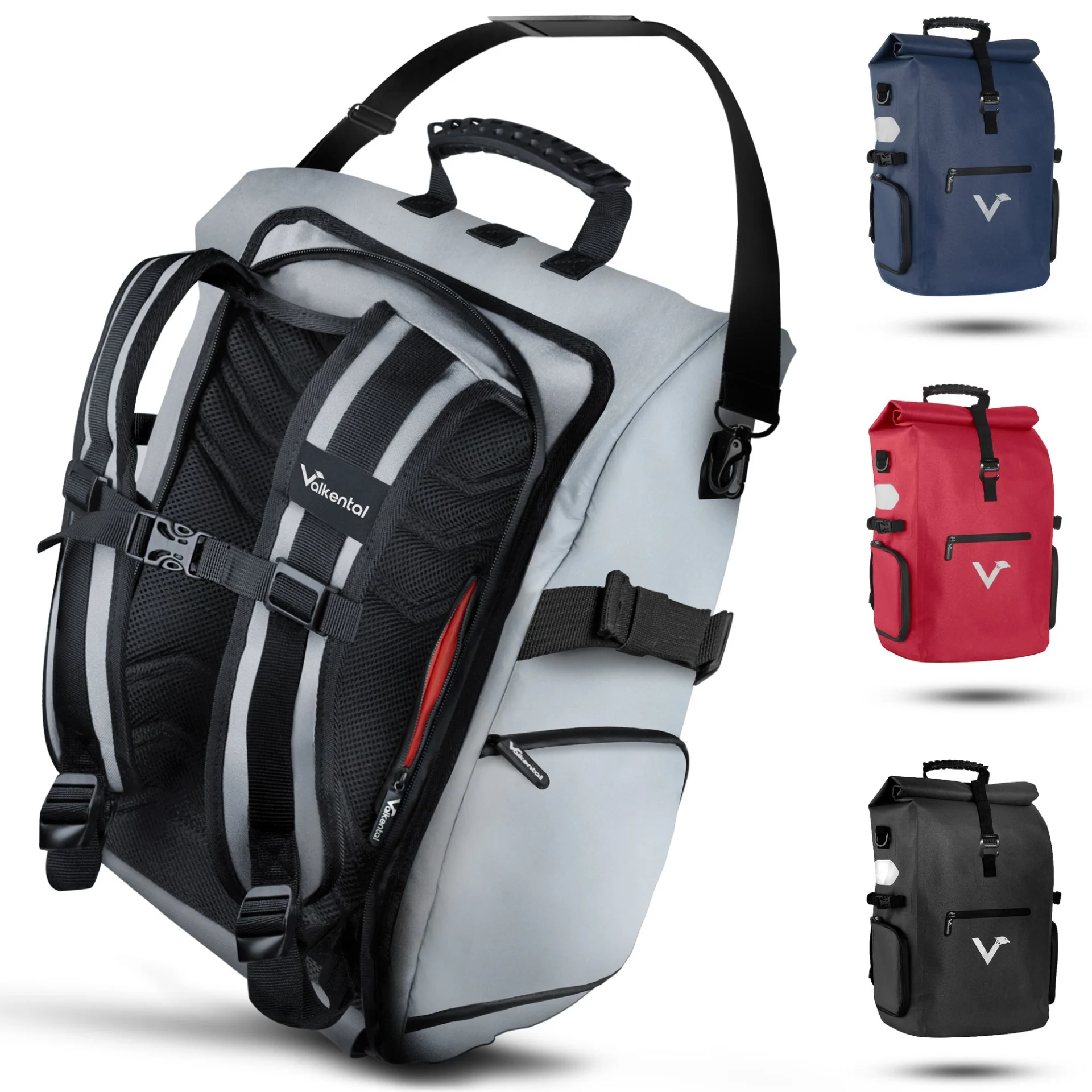 Valkental ValkPro 3-in-1 Fahrradtasche 26 Liter grau-reflektierend
