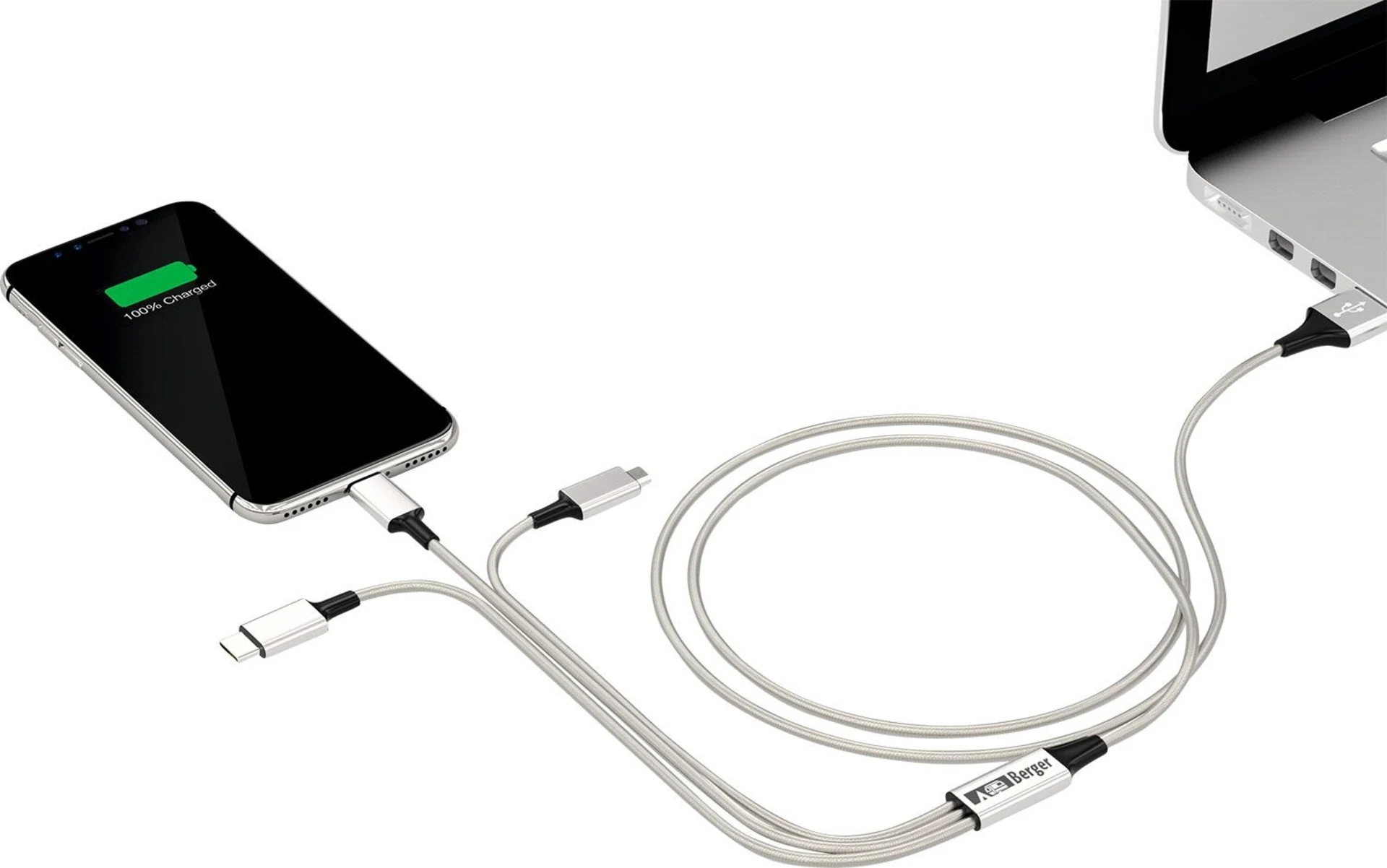 Berger 3-in-1 USB-Ladekabel zu Micro-USB / Lightning / USB-C 1,2 m