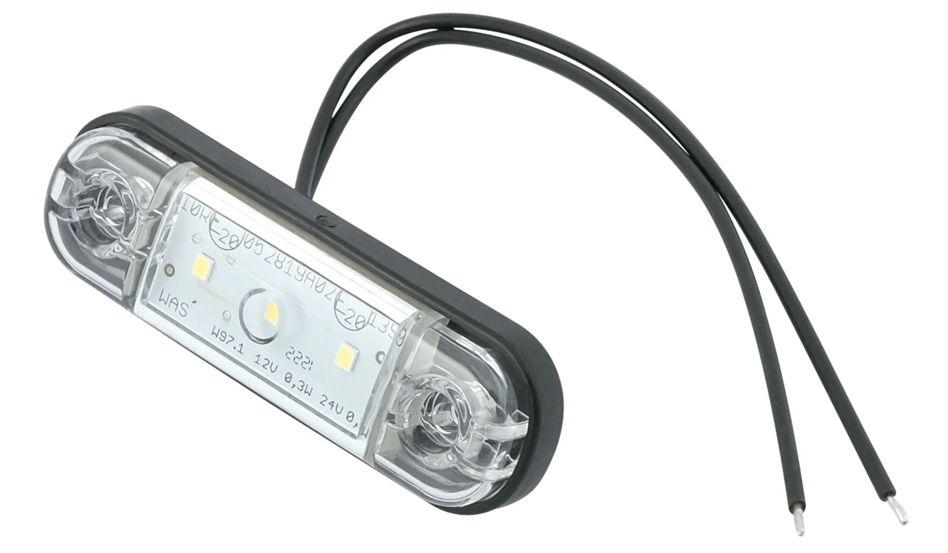 WAS - LED-Positionsleuchte 12/24 V 84 x 24 mm, Kabel 200 mm, 3 LED, mit Gummiunterlage