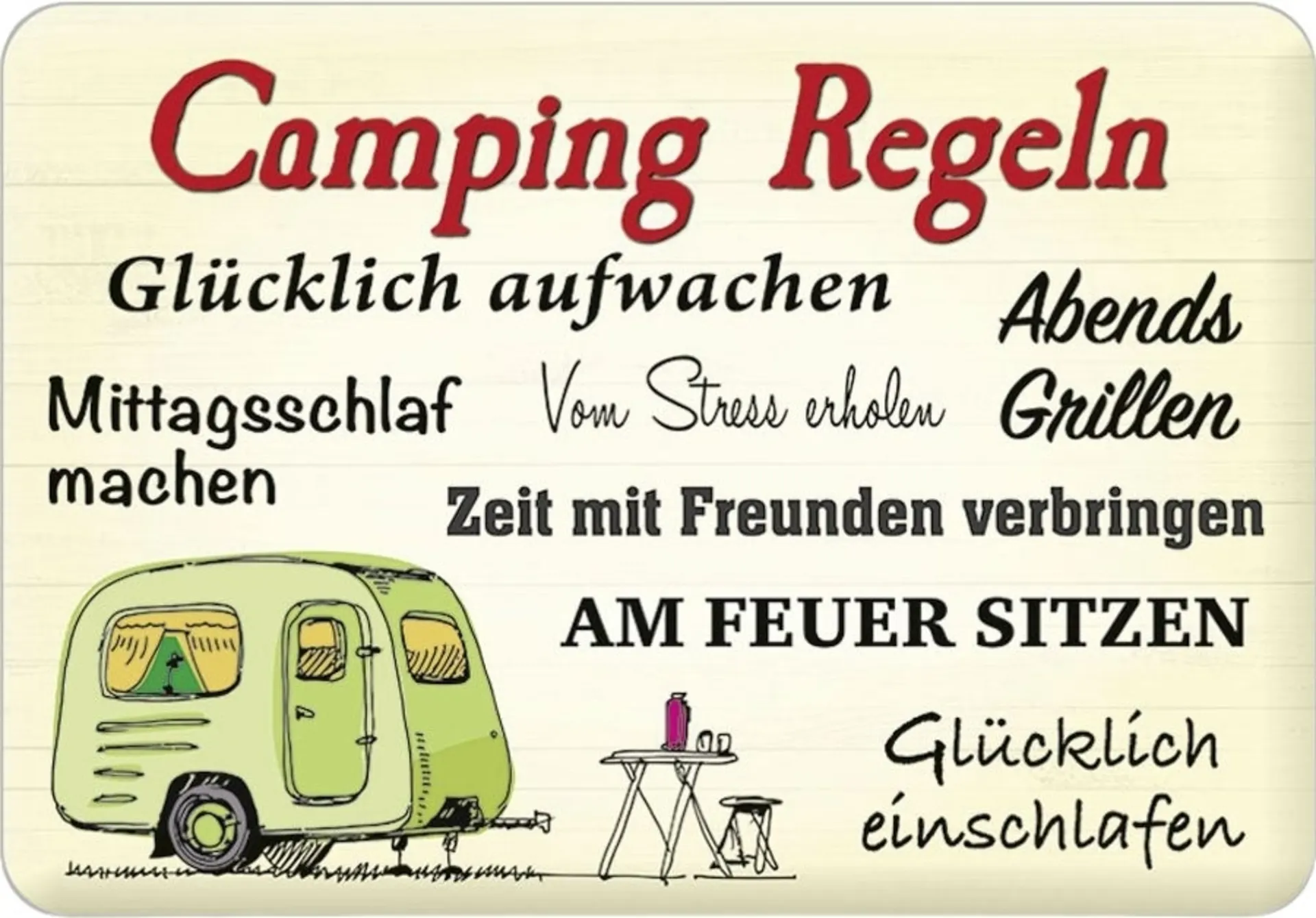 Plaque en métal Règles du camping