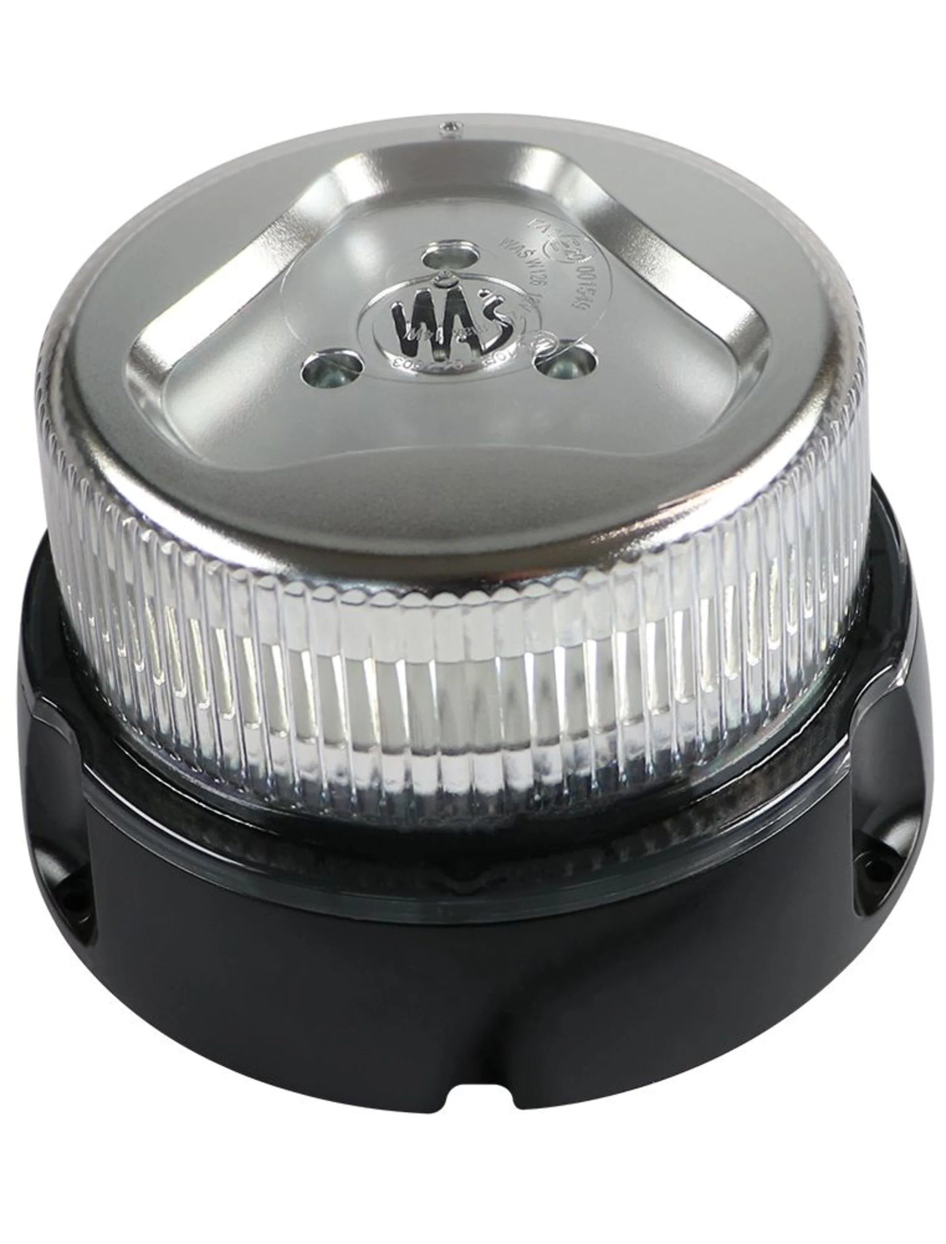 WAS LED-Blitzleuchte 12/24 V transp. + gelb. Licht ø 162 × 99 mm, IP68, Festmontage, weisses Glas + gelbes Licht, Einzelblitz