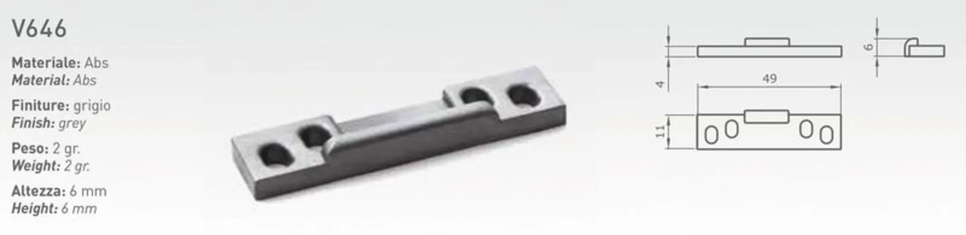 Gâche ABS, 49x11x4mm