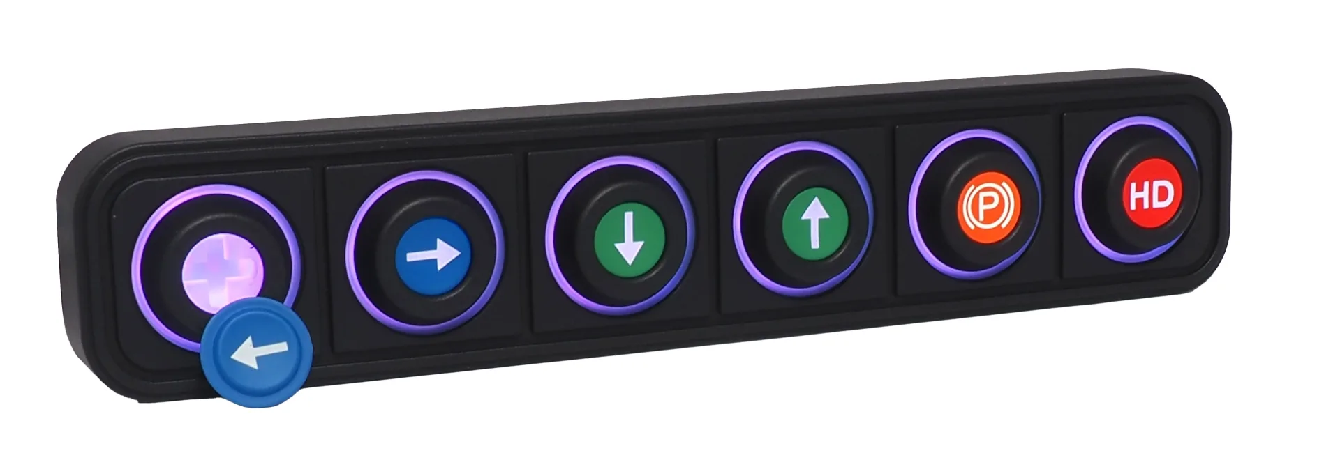 Clavier à 6 touches (1x6), CAN, connecteur allemand - 12 / 24 V IP67, inserts de symboles configurables 15 mm