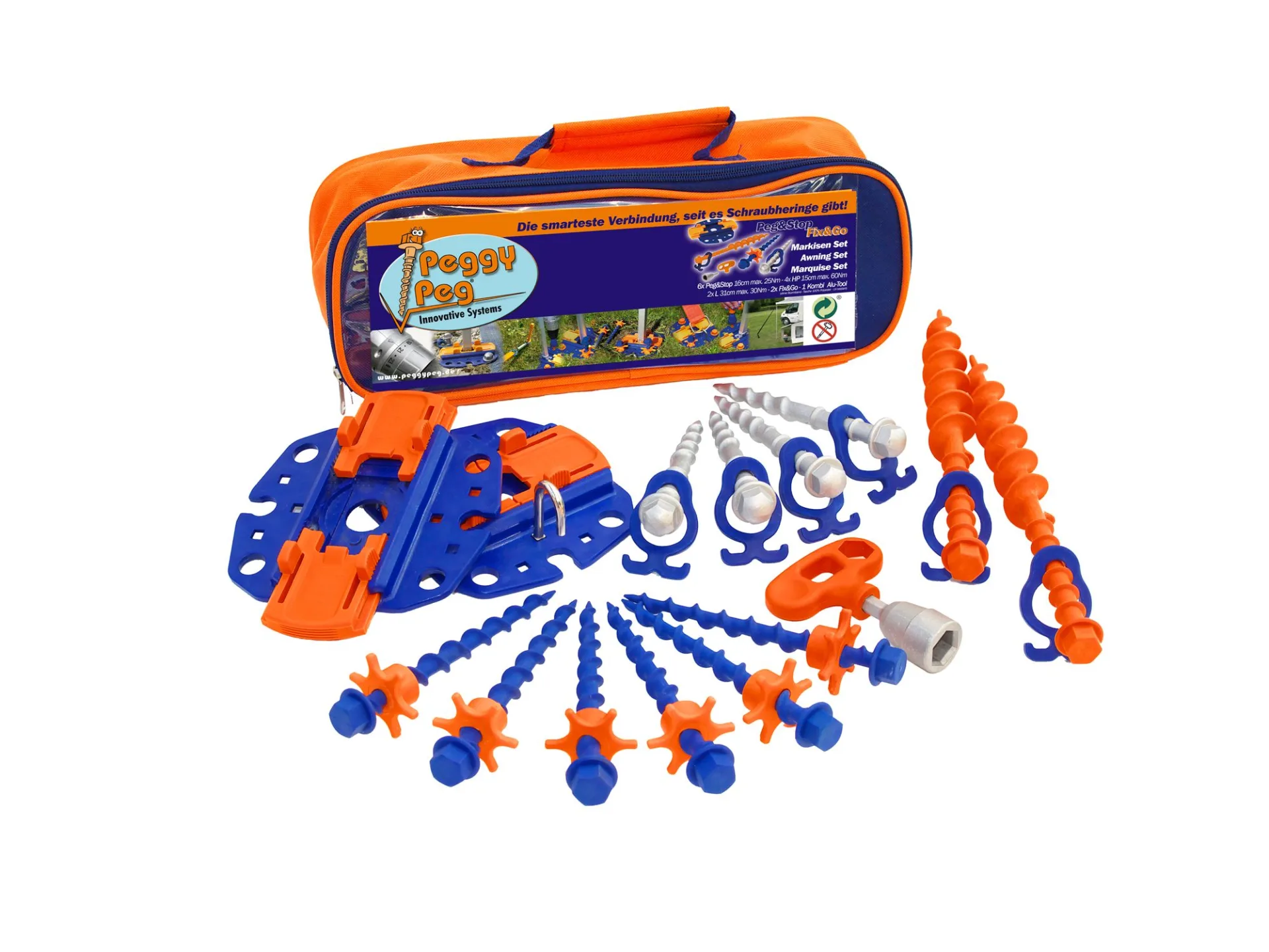 Peggy Peg Fix&Go Peg&Stop Markisen Set mit Schraubheringe und Ankerplatten 30-tlg.