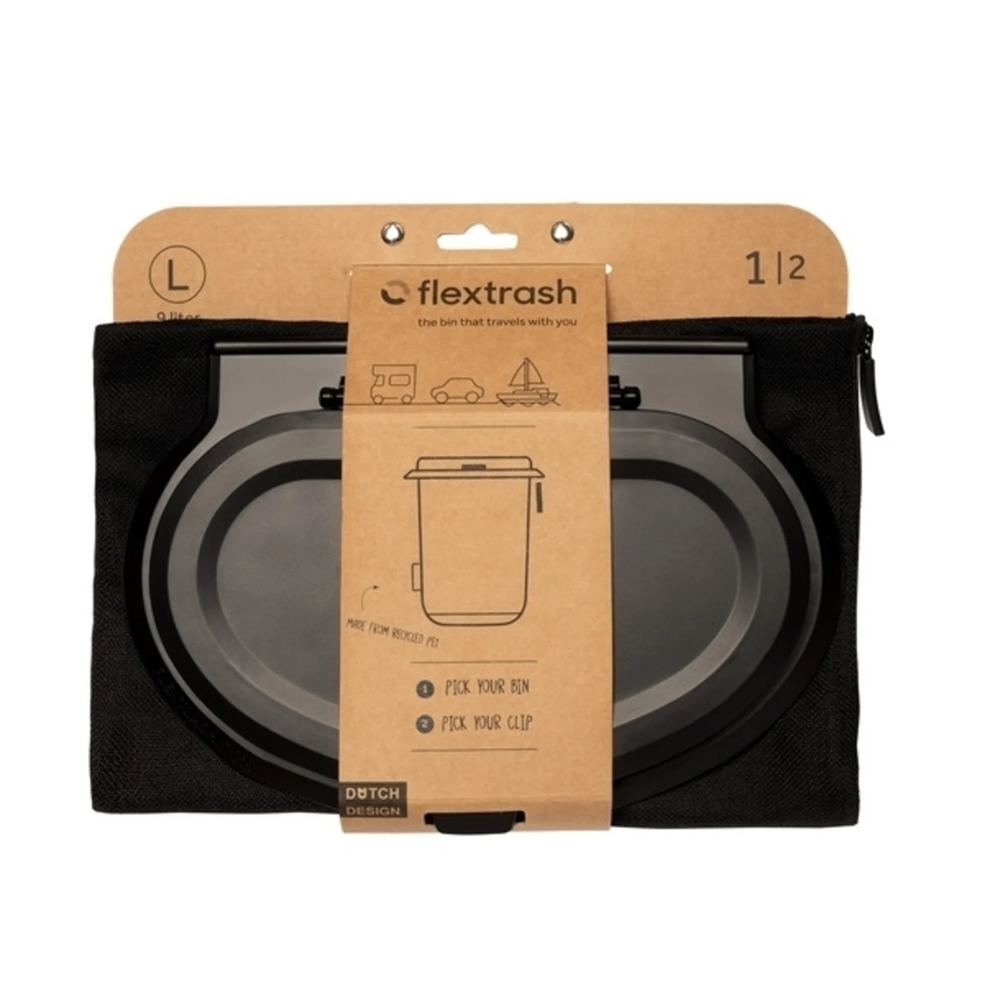 Poubelle Flextrash 5 litres, noire, en matériau biodégradable Poubelle Flextrash 5 litres, noire, en matériau biodégradable