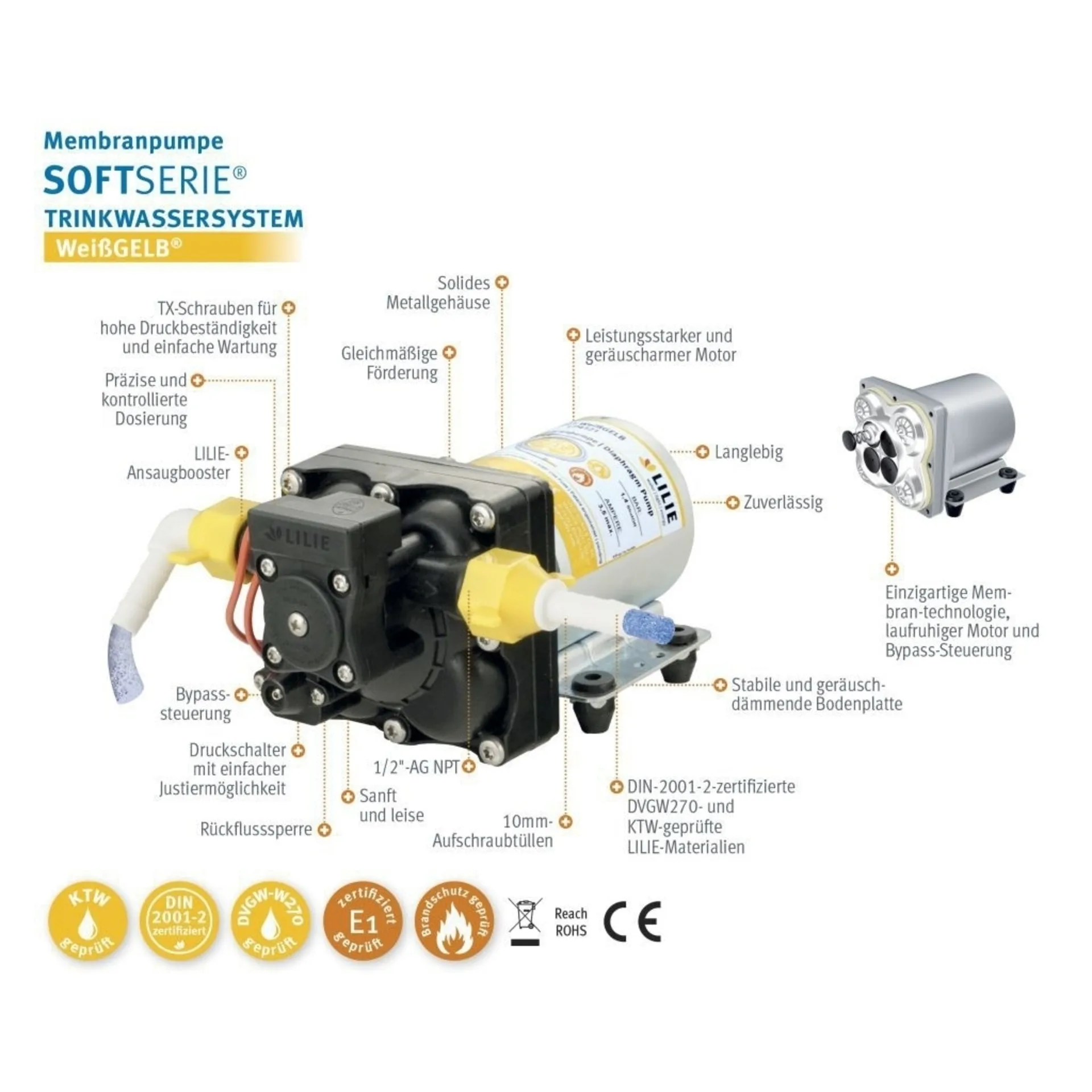 Lilie WeißGELB Soft Serie Membran Wasserpumpe