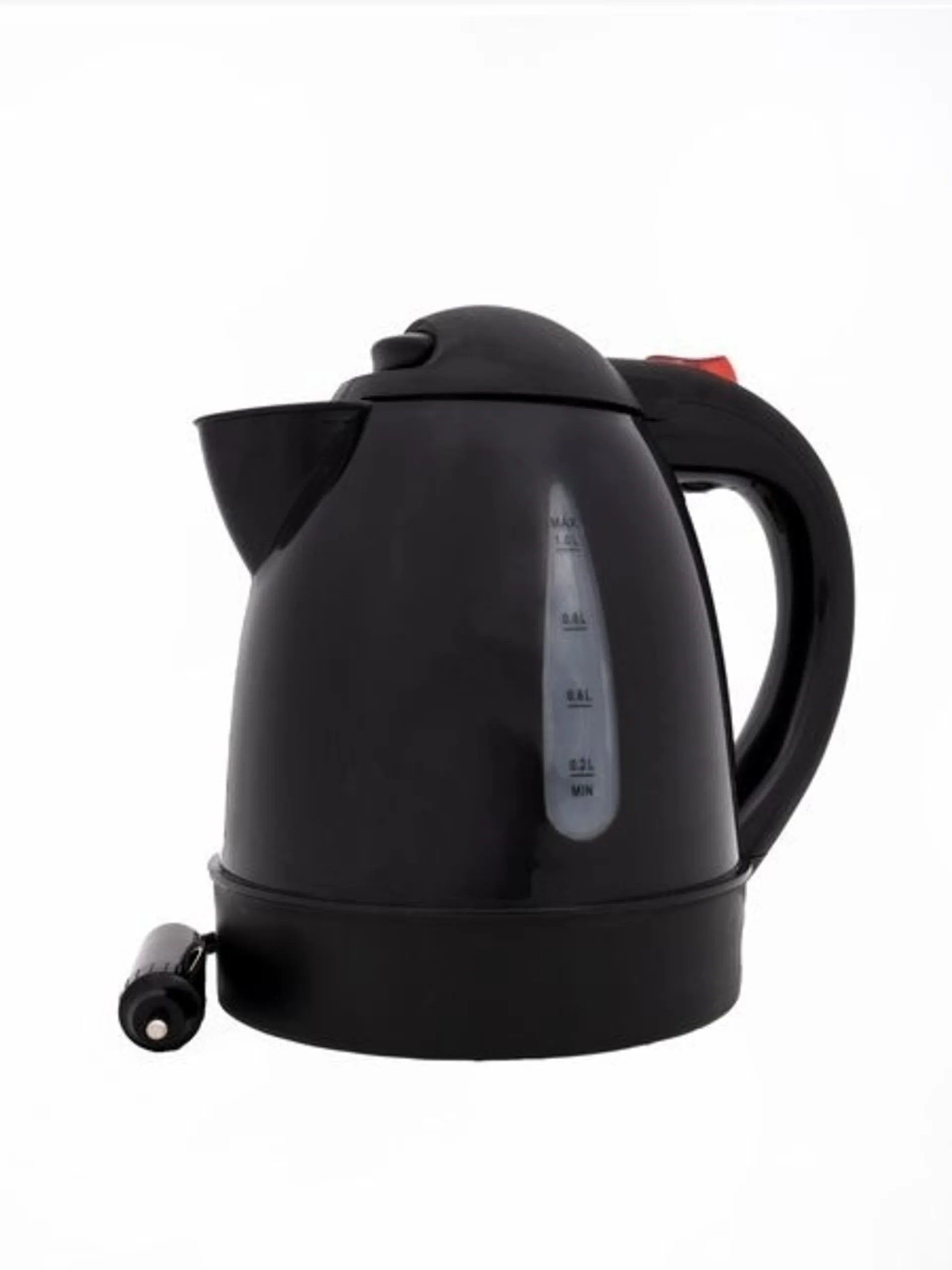 Wasserkocher 12V/150W mit 1 Liter Fassungsvermögen und verdeckter Heizspirale in Schwarz