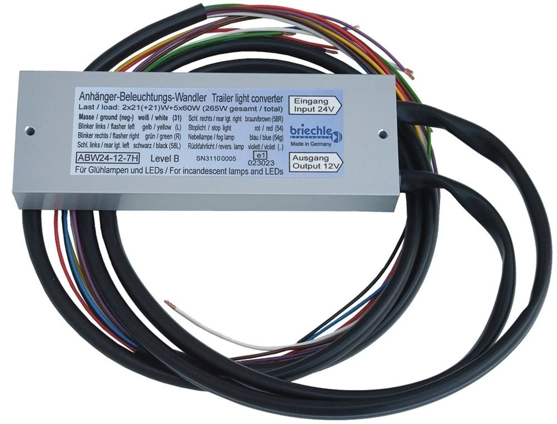 Anhänger-Spannungswandler 24->12V 2 x 21W + 5 x 60W, 7-Kanal (mit RFL)