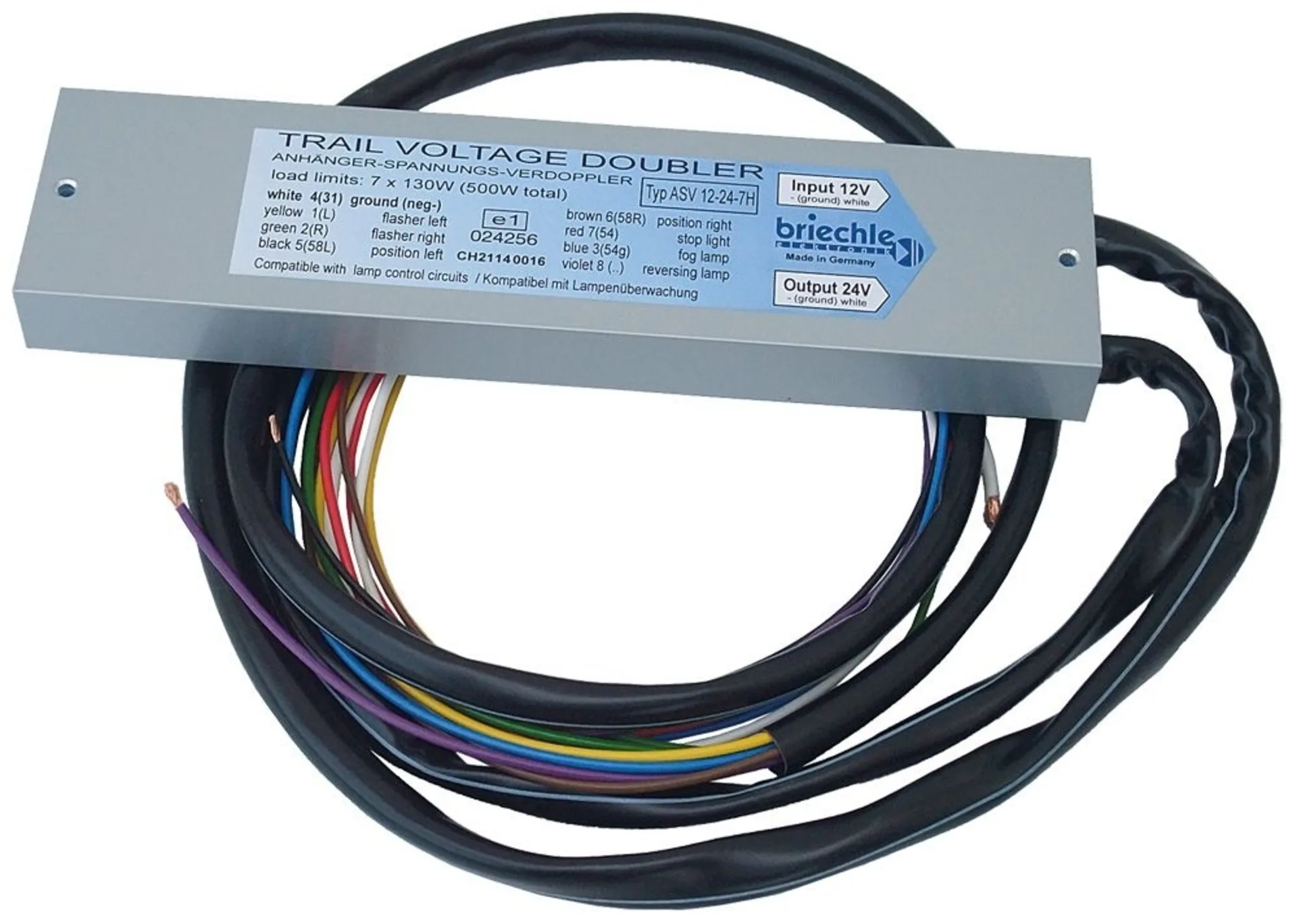 Briechle - Anhänger-Spannungsverdoppler 12->24 V, 7-Kanal 12 V -> 24 V, 7 x 130 Watt, 280 x 75 x 25 mm