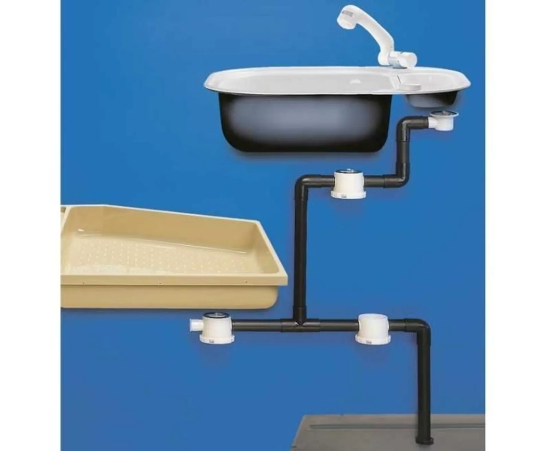 Wasserablaufgarnitur für Abwassersystem mit geradem Ablauf und Abwasserrohr Ø 28mm