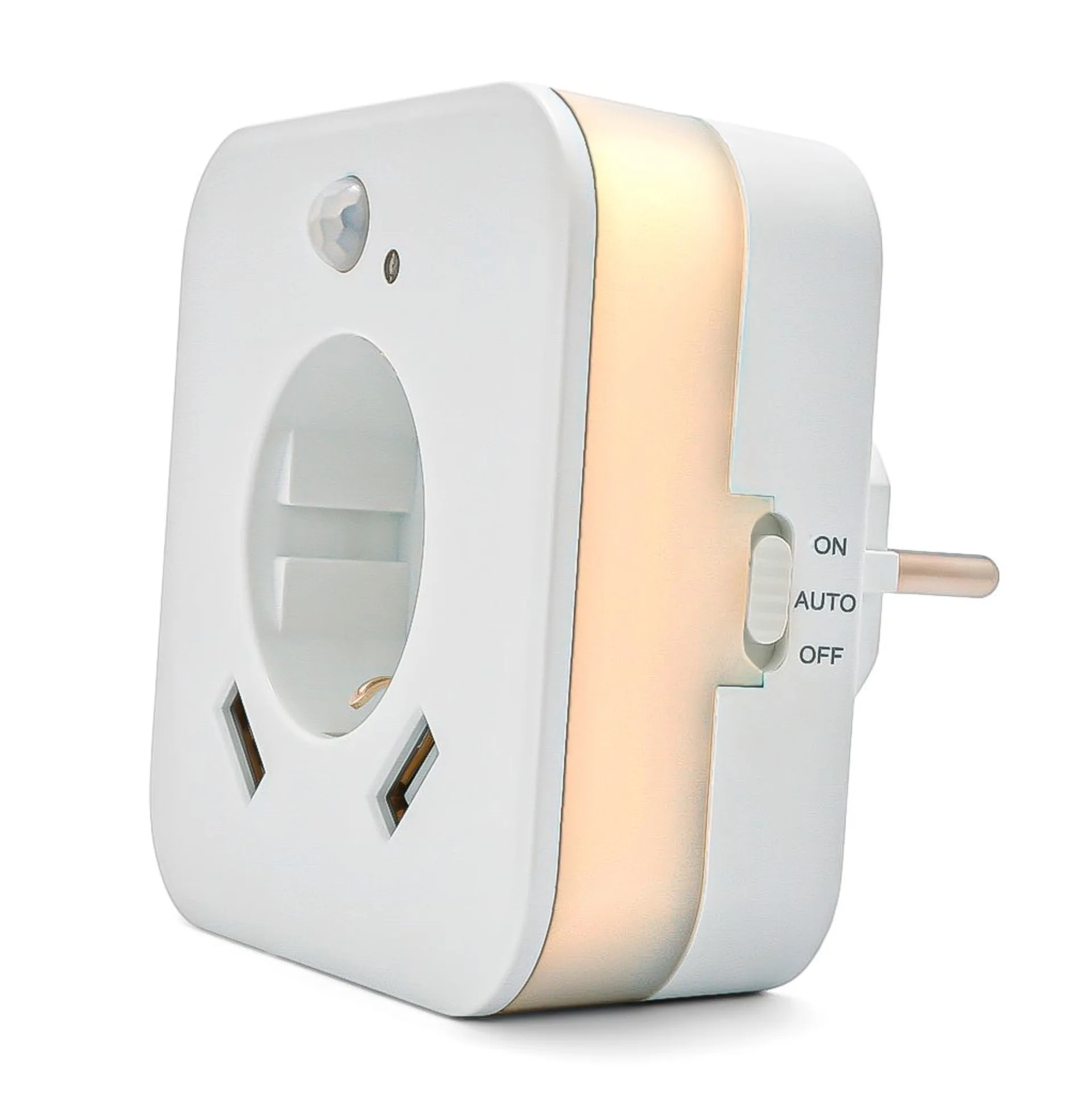 InnTec LED Nachtlicht SLED02W mit Bewegungssensor / Steckdose / USB-Buchsen