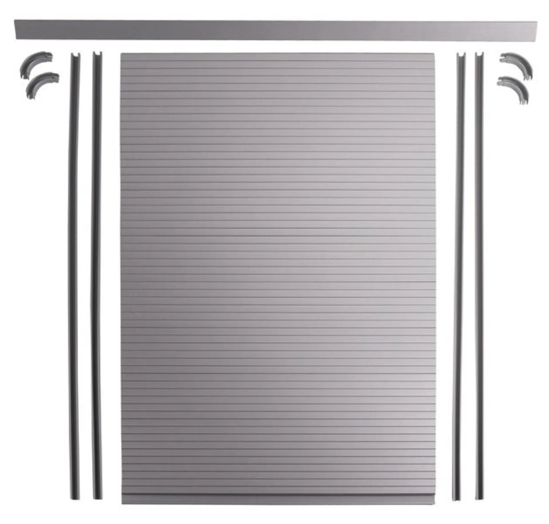 Kit complet de porte à enroulement Carbest en gris avec kit de volet roulant, y compris les lamelles, les rails, les courbes et la cornière
