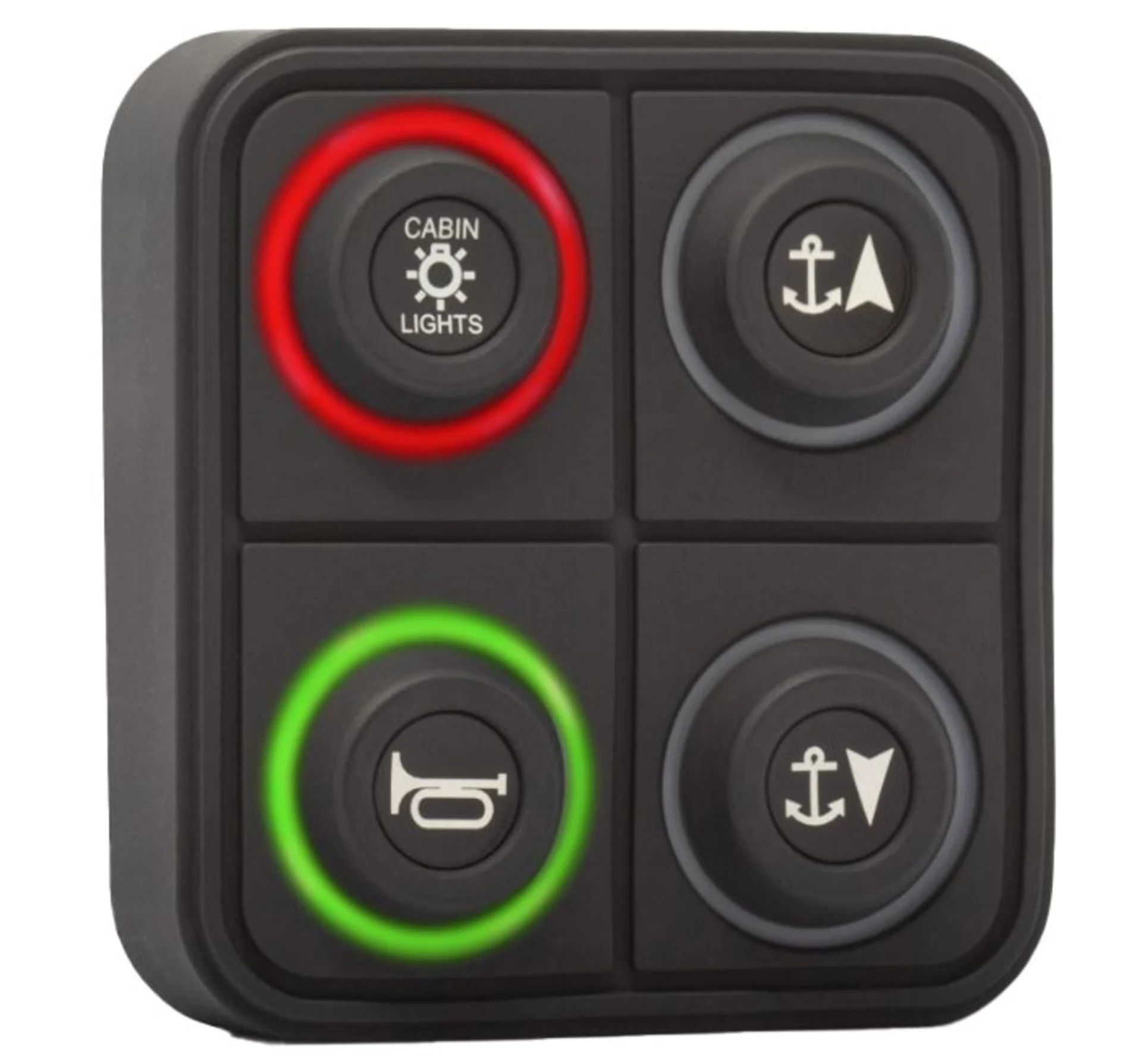 Keypad mit 4 Tasten (2X2), CAN, Deutsch Stecker - 12 / 24 V IP67 , Symboleinsätze konfigurierbar 15 mm