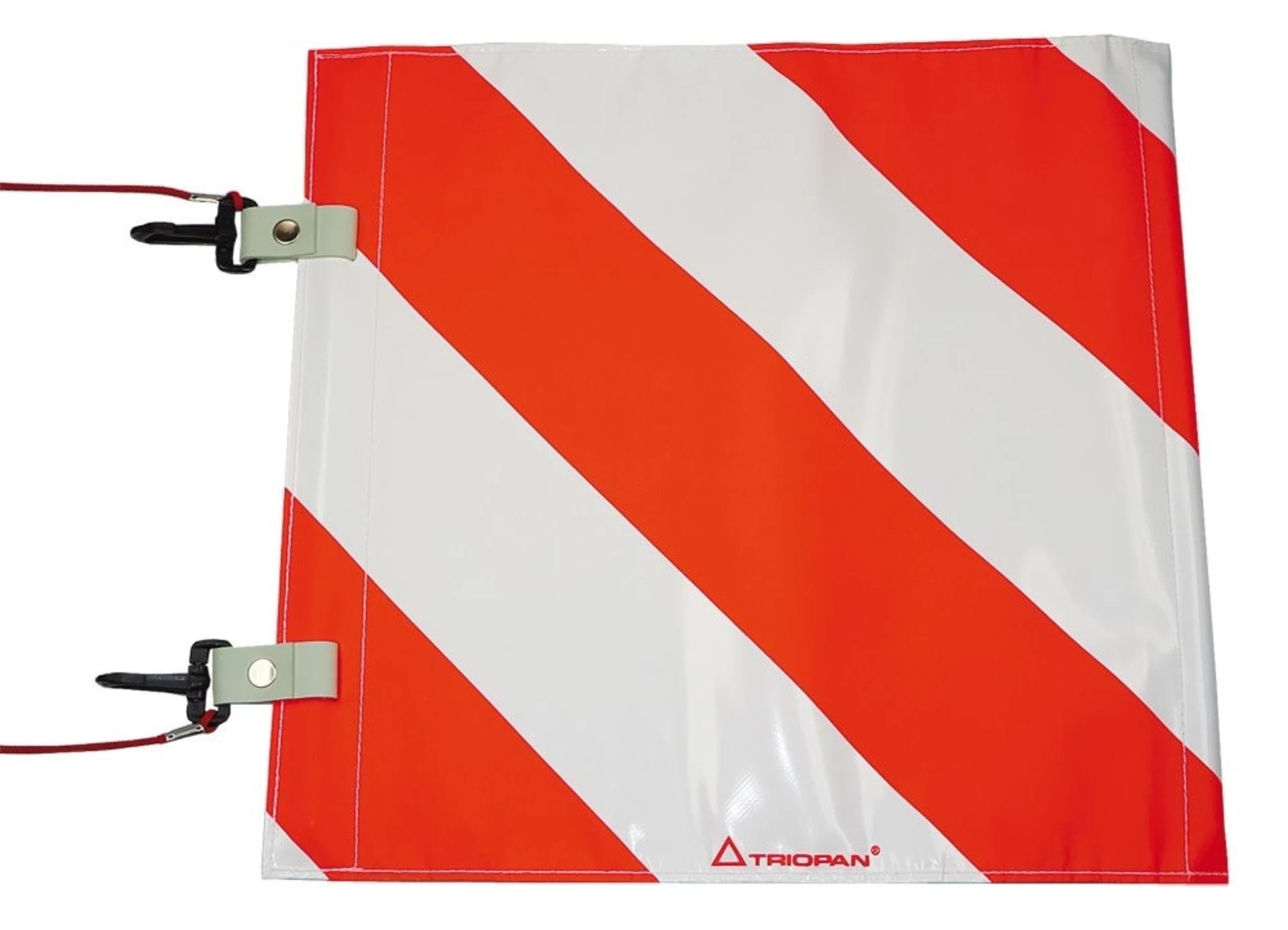 Triopan - Signalfahne mit Seil und Karabiner 400x400mm, bei Überhang von Ladung auf Fahrzeugen