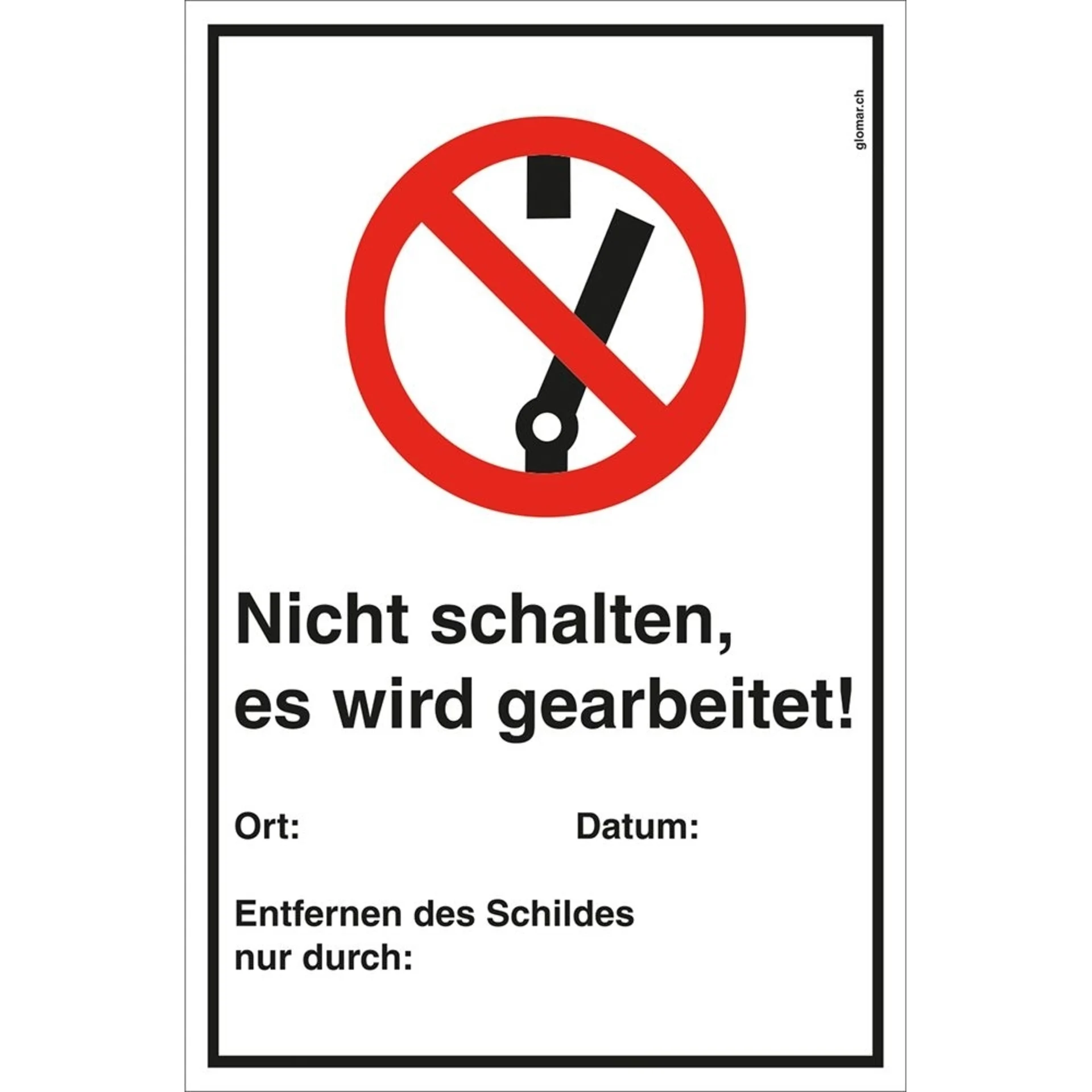 Warnschild ,Nicht schalten, es wird gearbeitet!’ für Arbeiten an Hybrid- und Elektrofahrzeugen