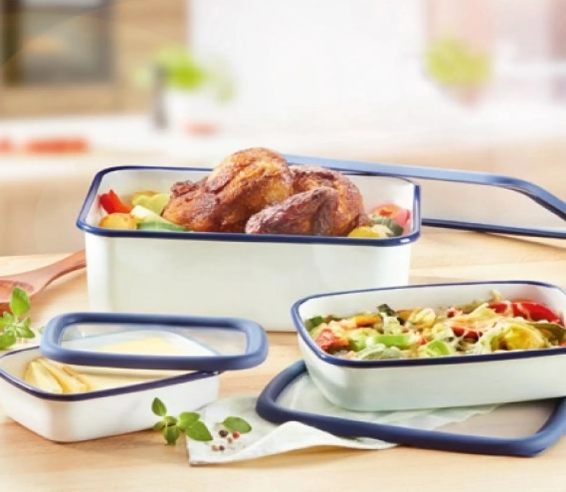 Boîte de conservation HoneyWare en émail, modèle plat L, 1,6 litre, bleue