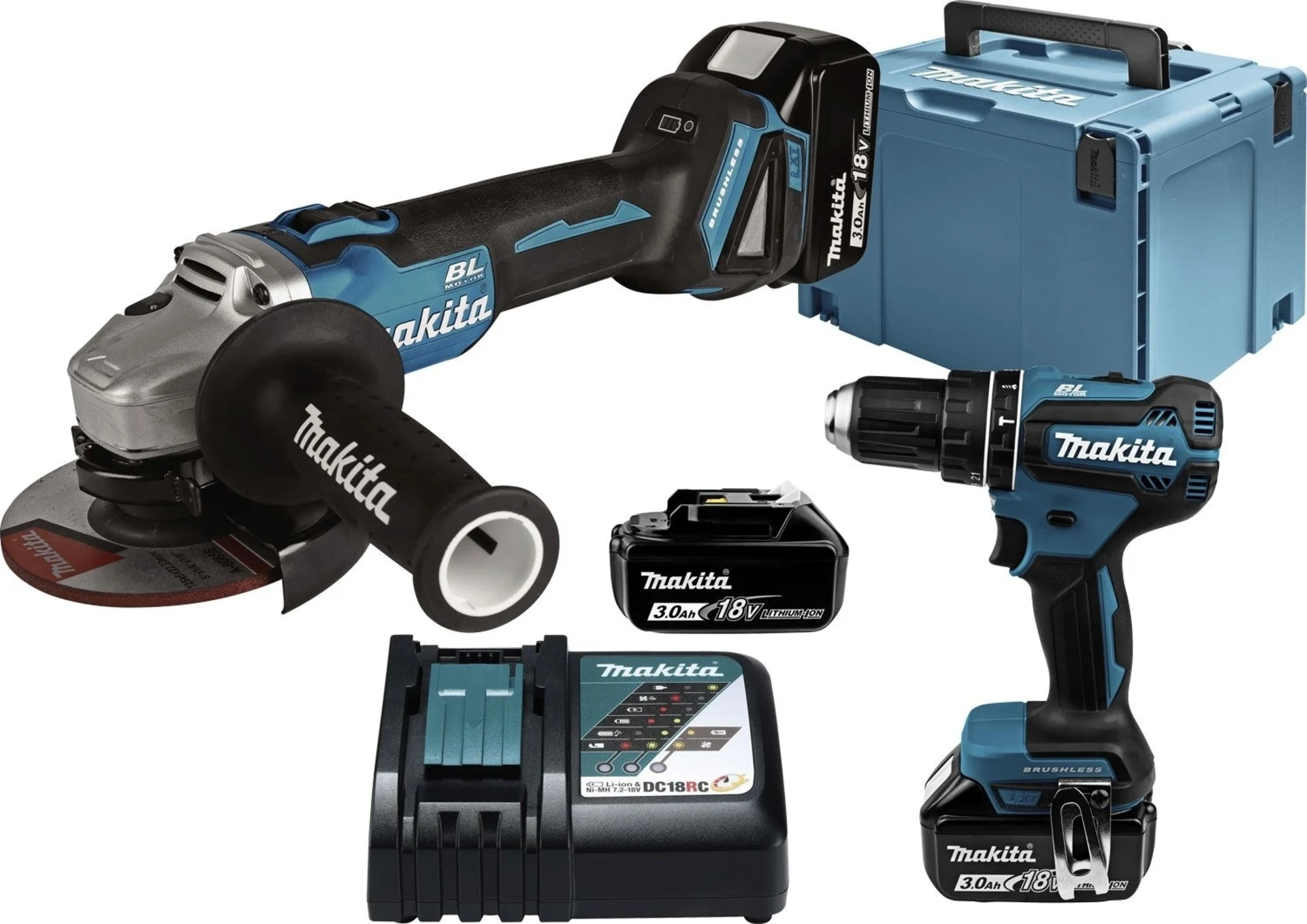Makita DLX2334J Akku-Kombo-Kit Winkelschleifer + S