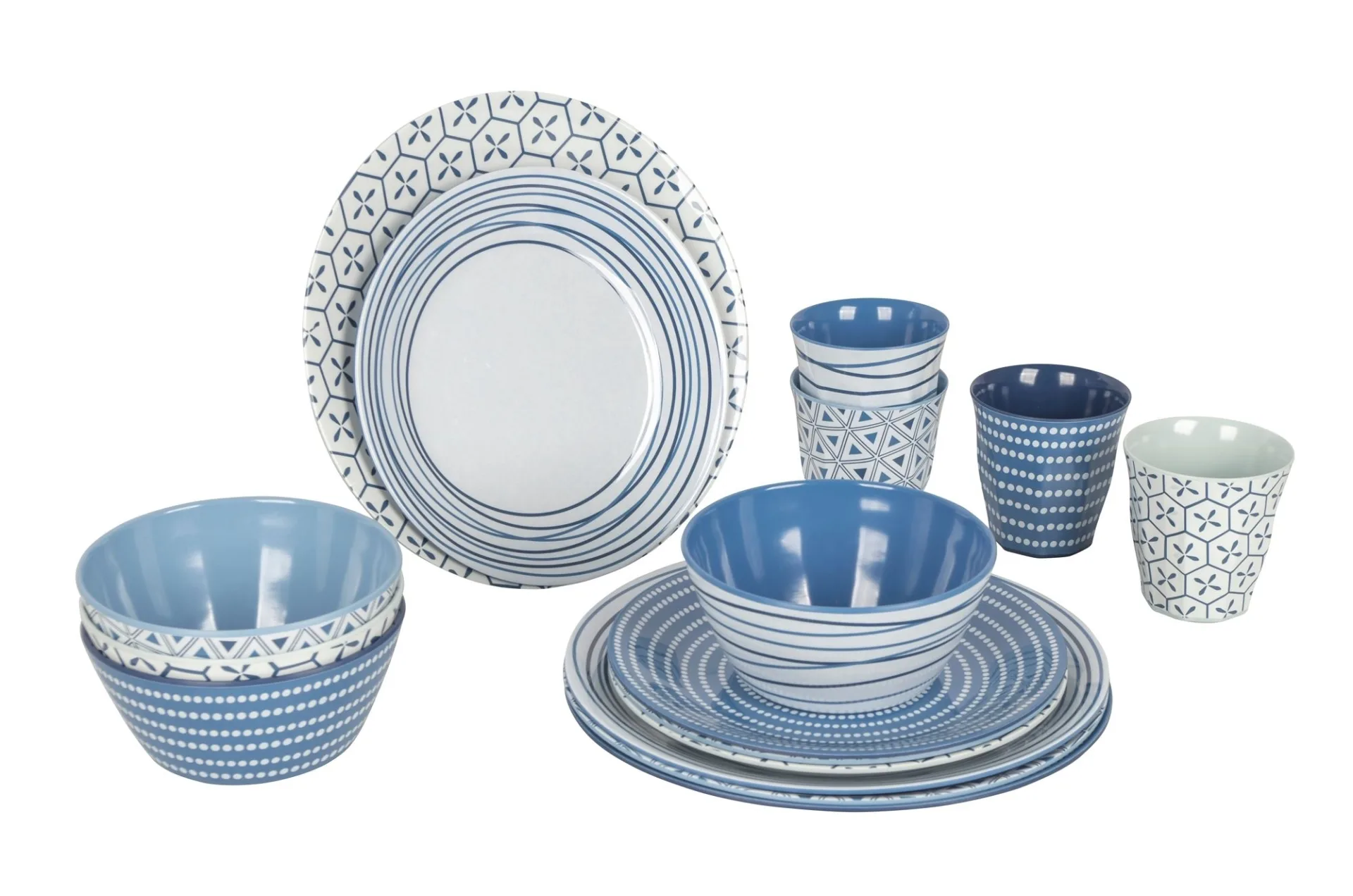 Bo-Camp set de vaisselle Mix&Match 16 pcs mélamine bleu