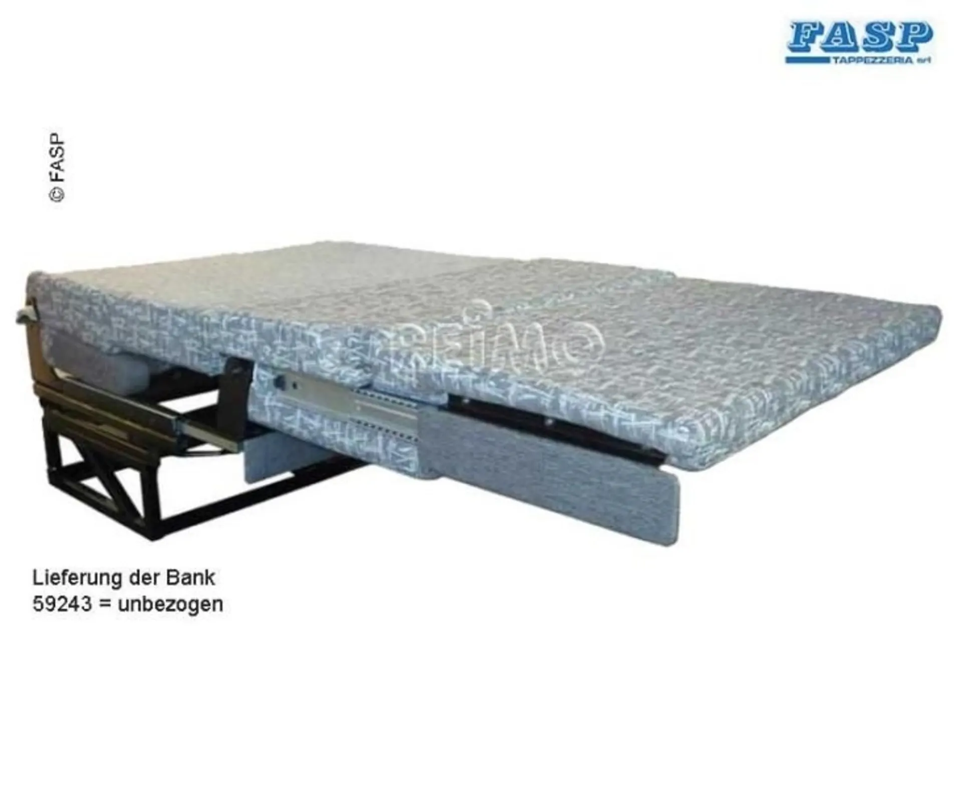 Sitz-Schlafbank mit seitlicher Armlehne und 3-Punkt-Gurten, Bettgrösse 1700x1000mm