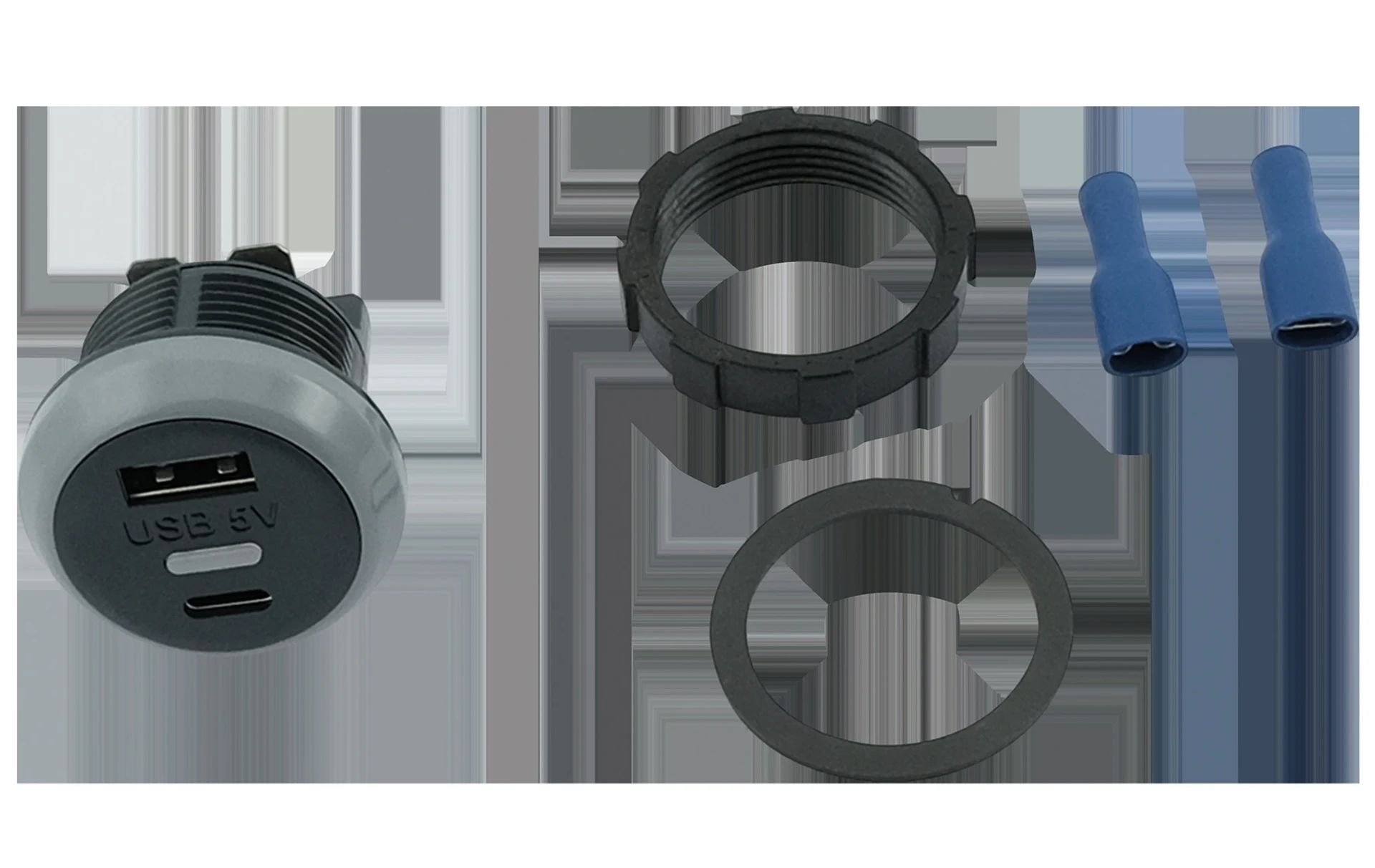 Einbausteckdose - USB-A/C ø 30 mm, 12/24 V --> 3.6 A, für Apple und Android