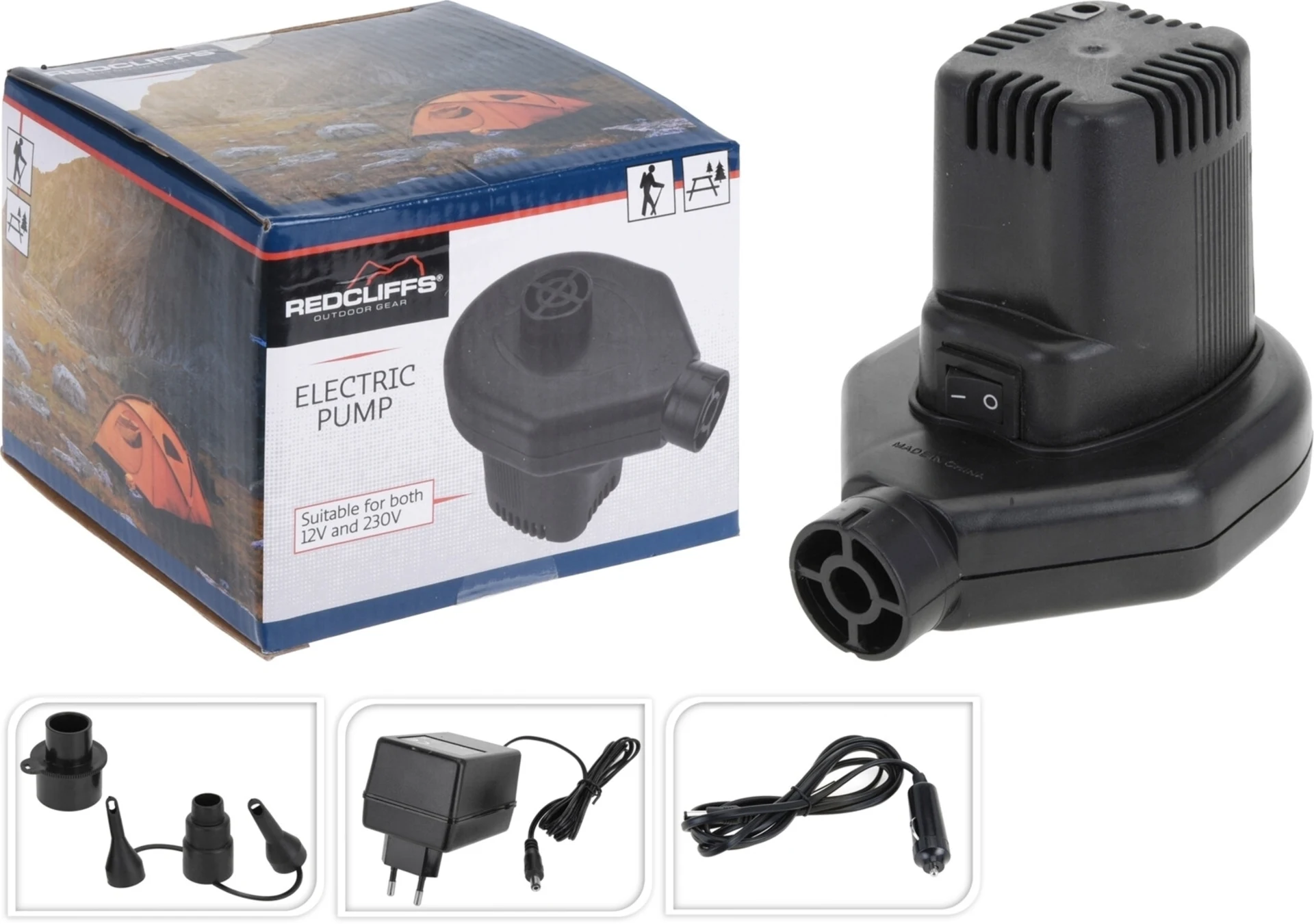 Elektrische Pumpe mit 12V/230V - 60 Watt - inkl. 3 Düsen
