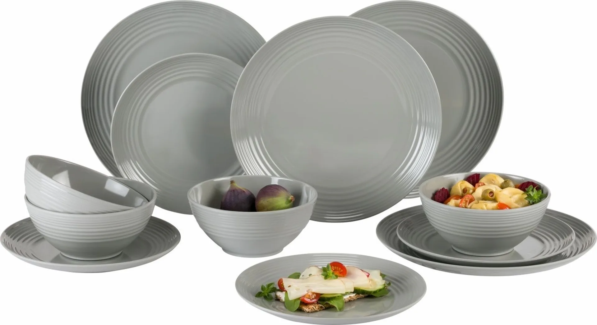 Flamefield Non-Slip Melamin Geschirr-Set 12-tlg. Grau