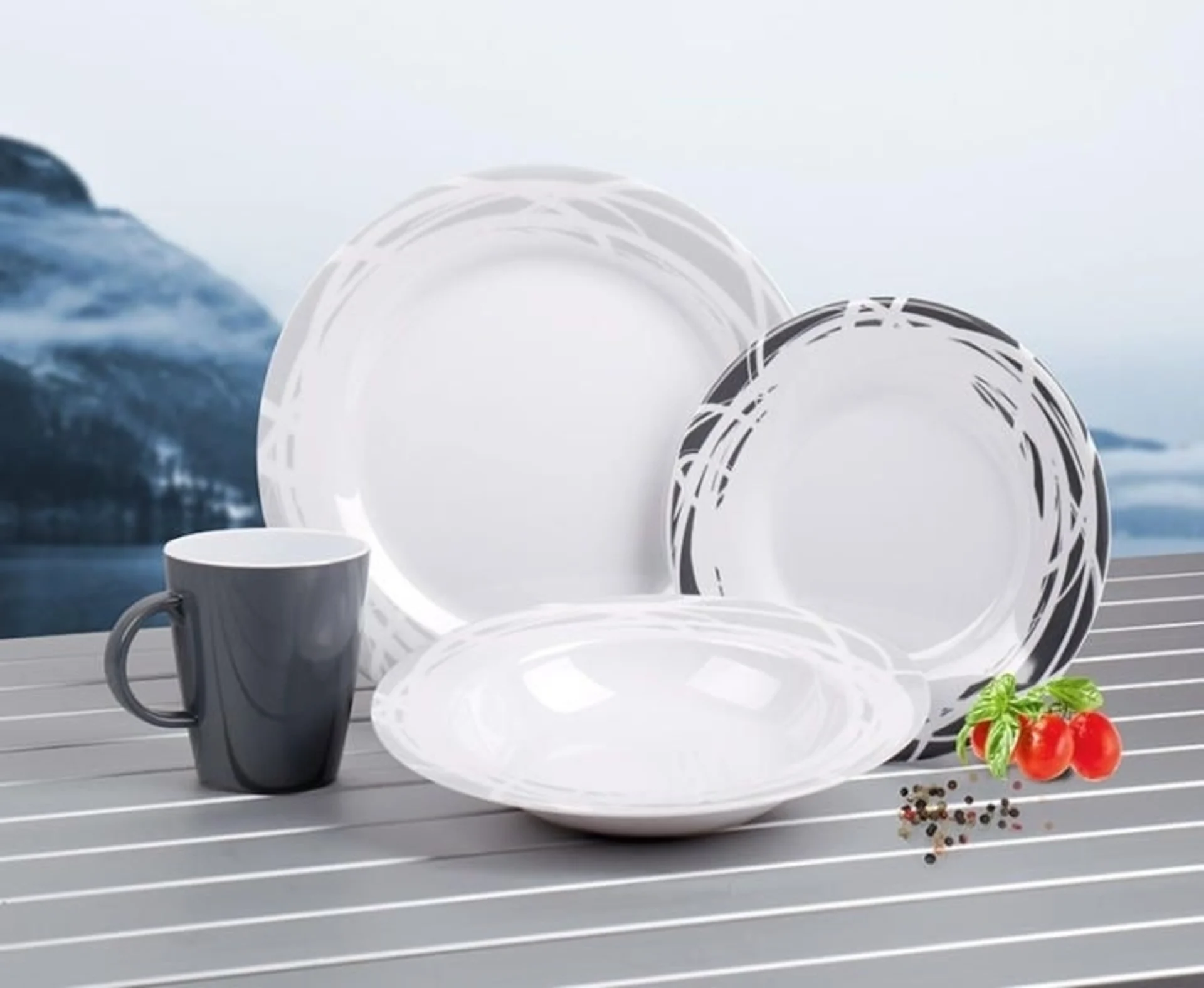 Set de vaisselle en mélamine COPENHAGEN,16pcs, p.4 pers,