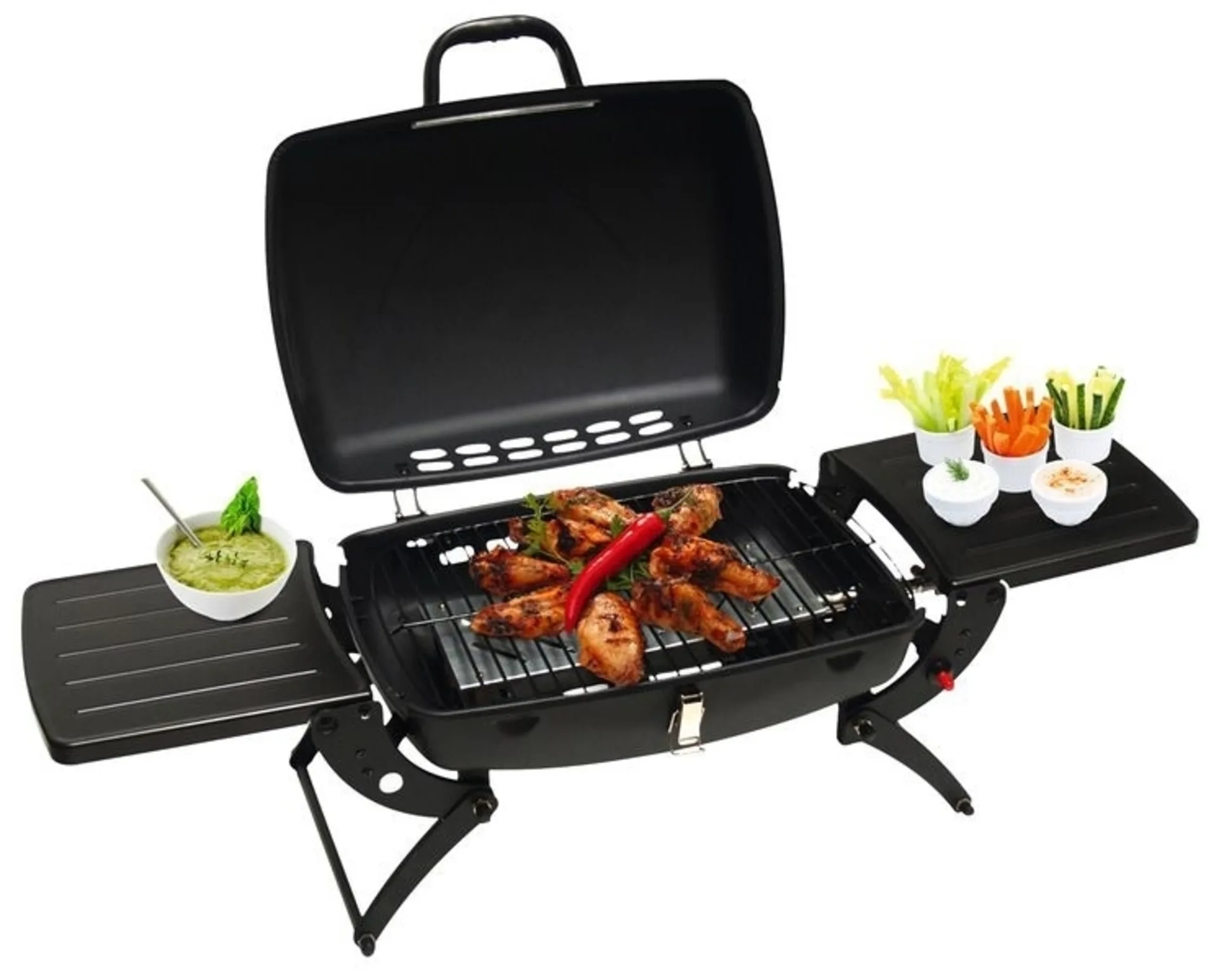 Tragbarer Koffergrill mit 2 großen Arbeitsflächen