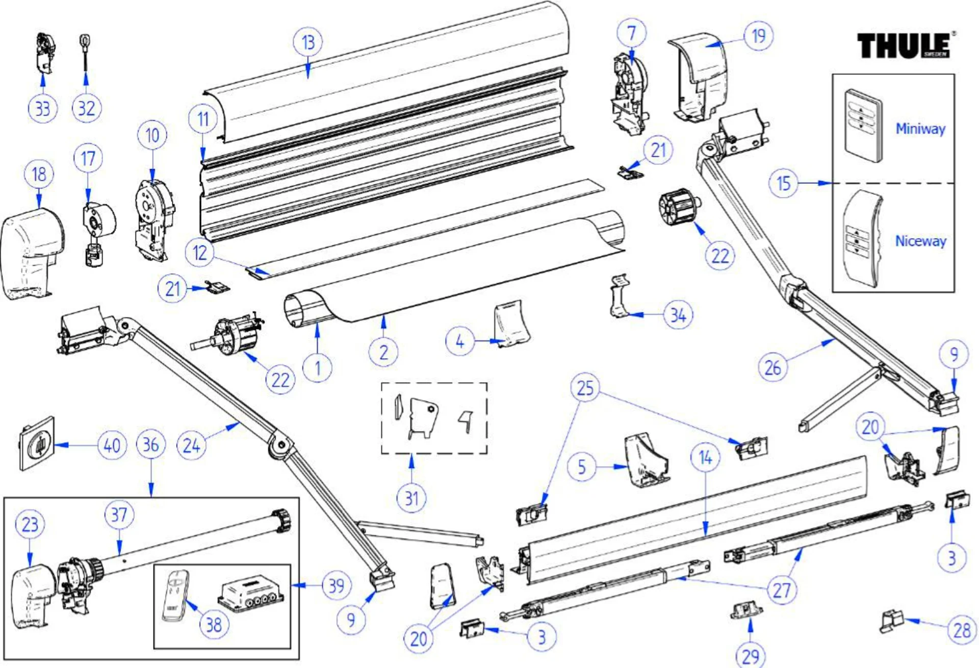 Thule Rouleau / rouleau de toile pour store Omnistor 8000 6,0 mètres - Numéro de pièce Thule 1500601802