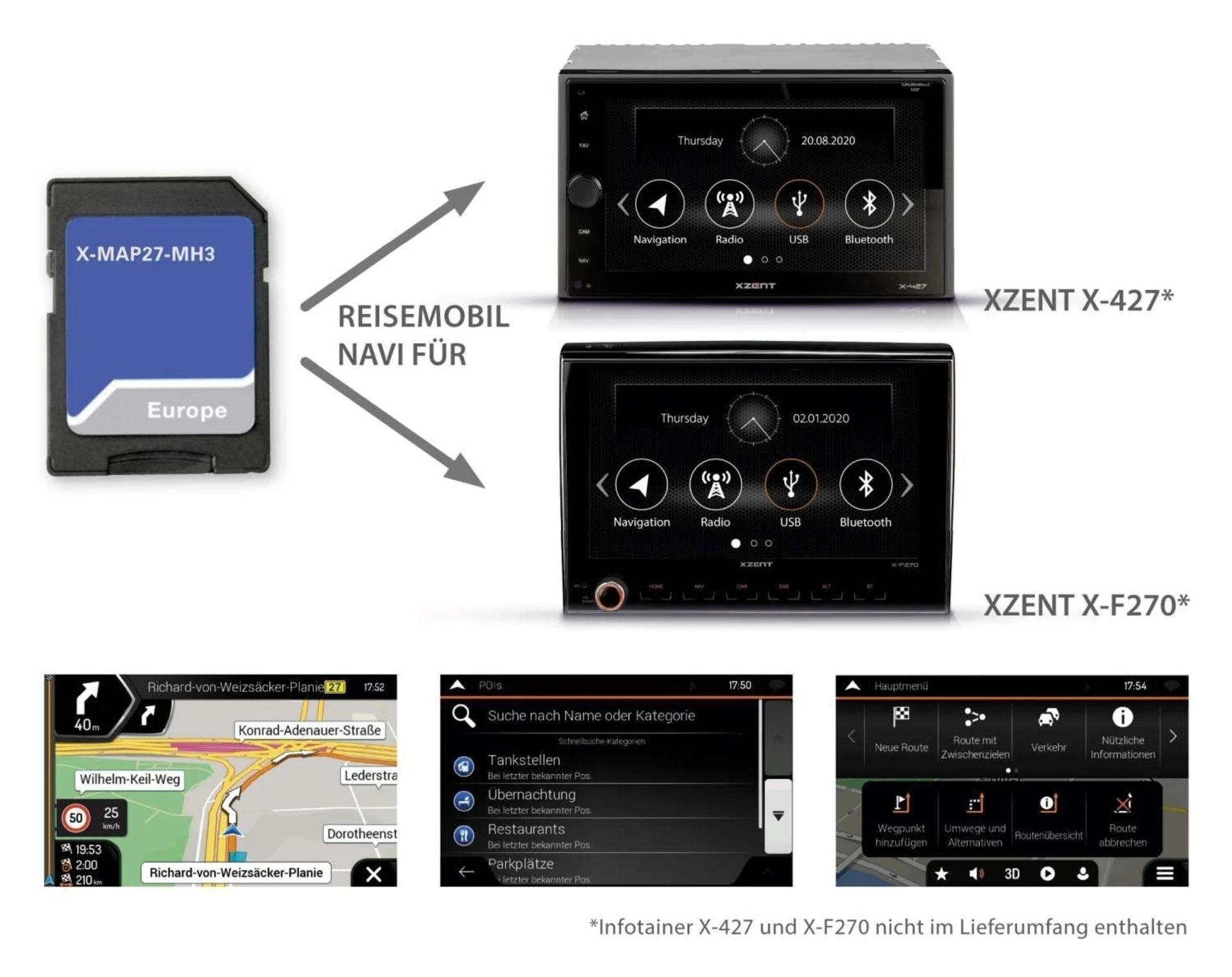 Xzent X-MAP27-MH3 paquet de navigation pour système d'infotainment X-427 et X-F270