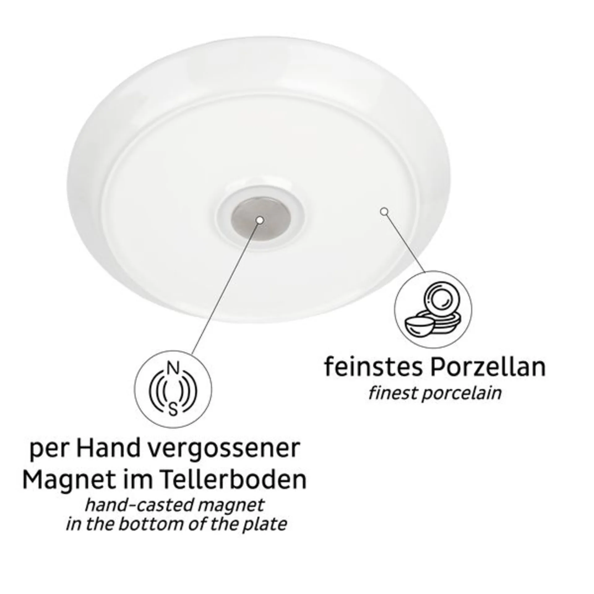 Porzellan Magnet-Teller, 2 Stück, weiss, H3.7cm, Ø23cm