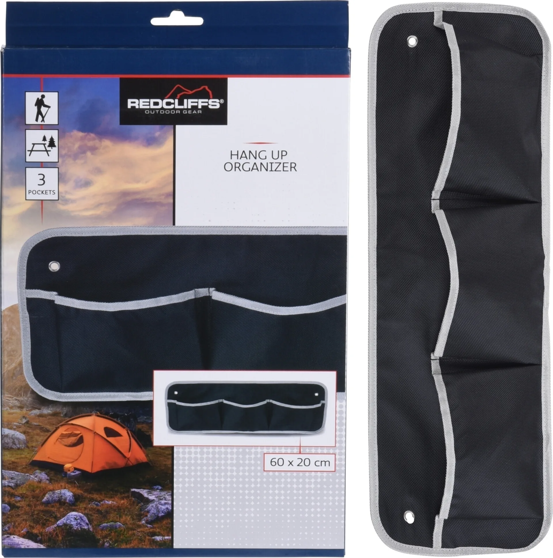 Hängeregal Organizer 3 Fächer 60x20cm Schwarz-Grau.