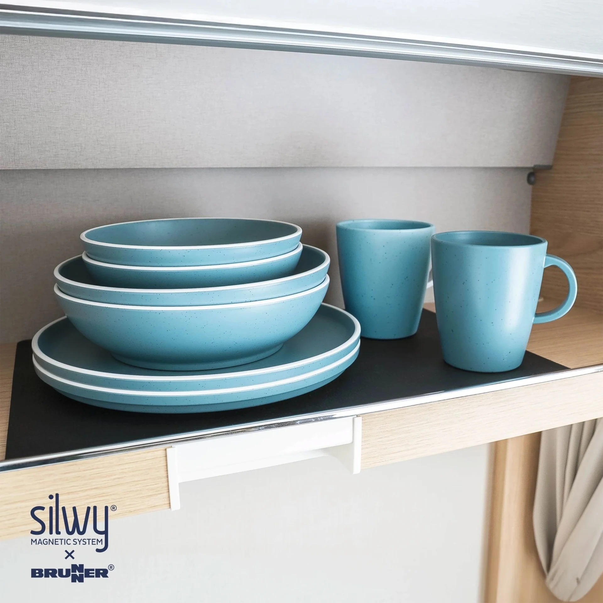 Service de vaisselle magnétique Silwy Brunner Dolomit en plastique, 11 pièces, pour 2 personnes, bleu