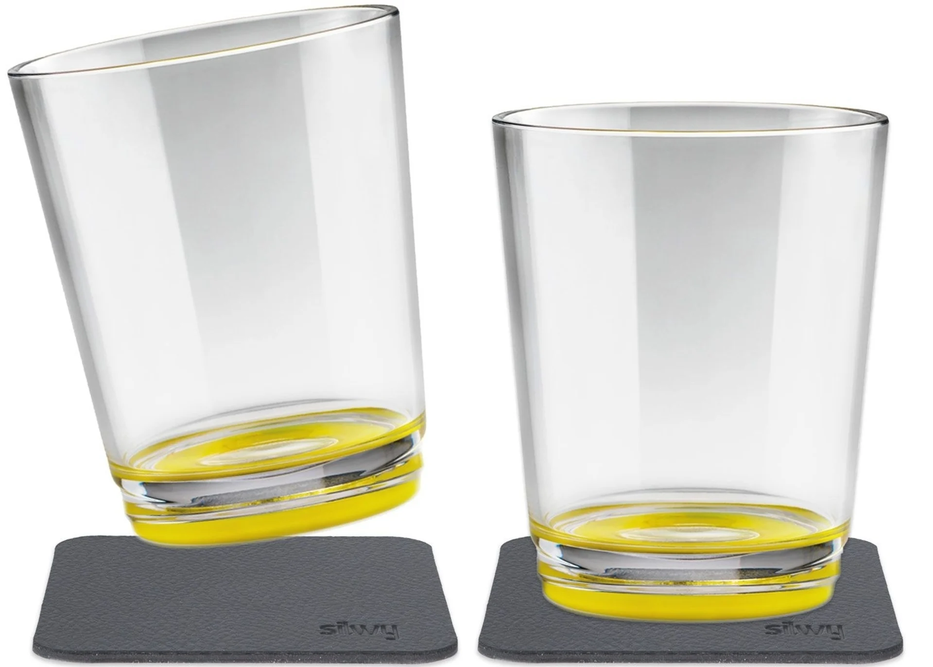 silwy® Verres magnétiques en tritan avec dessous-de-verre Lot de 2 (250 ml) Jaune